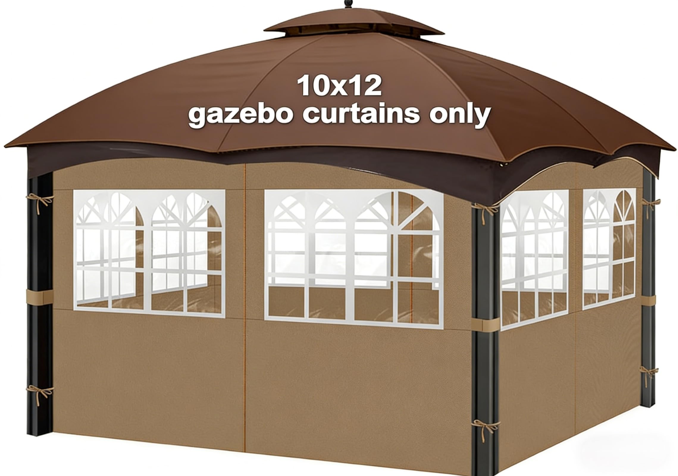 Photo 1 of 10'x12' Gazebo Curtains Outdoor Waterproof with PVC Windows, 4-Panel Sidewalls Universal Replacement Privacy Curtain, Outdoor Curtains for Patio, Backyard (Khaki)