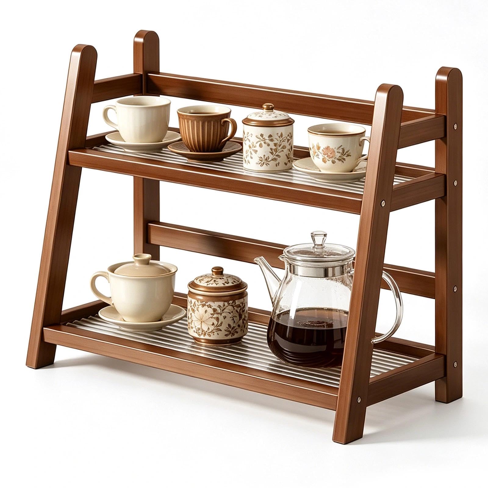 MFSKJELF 2 Tier Coffee Station Organizer, Countertop Coffee Bar Accessories Holder, Kitchen Counter Shelf for Bathroom, Kitchen, Coffee Bar, Holiday Decorations
