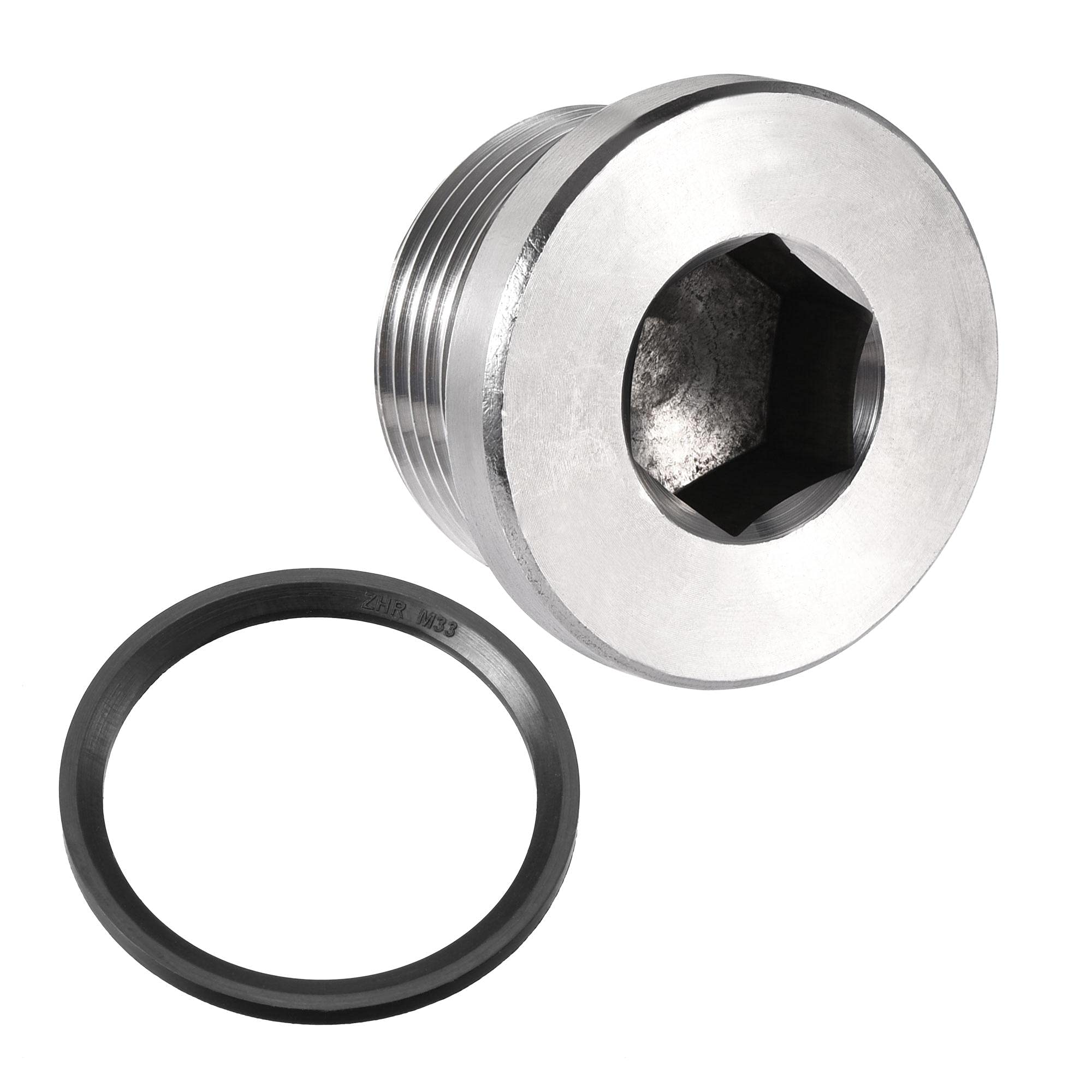 Tapón M33x2 uxcell de acero inoxidable con anillo de sello para alta resistencia
