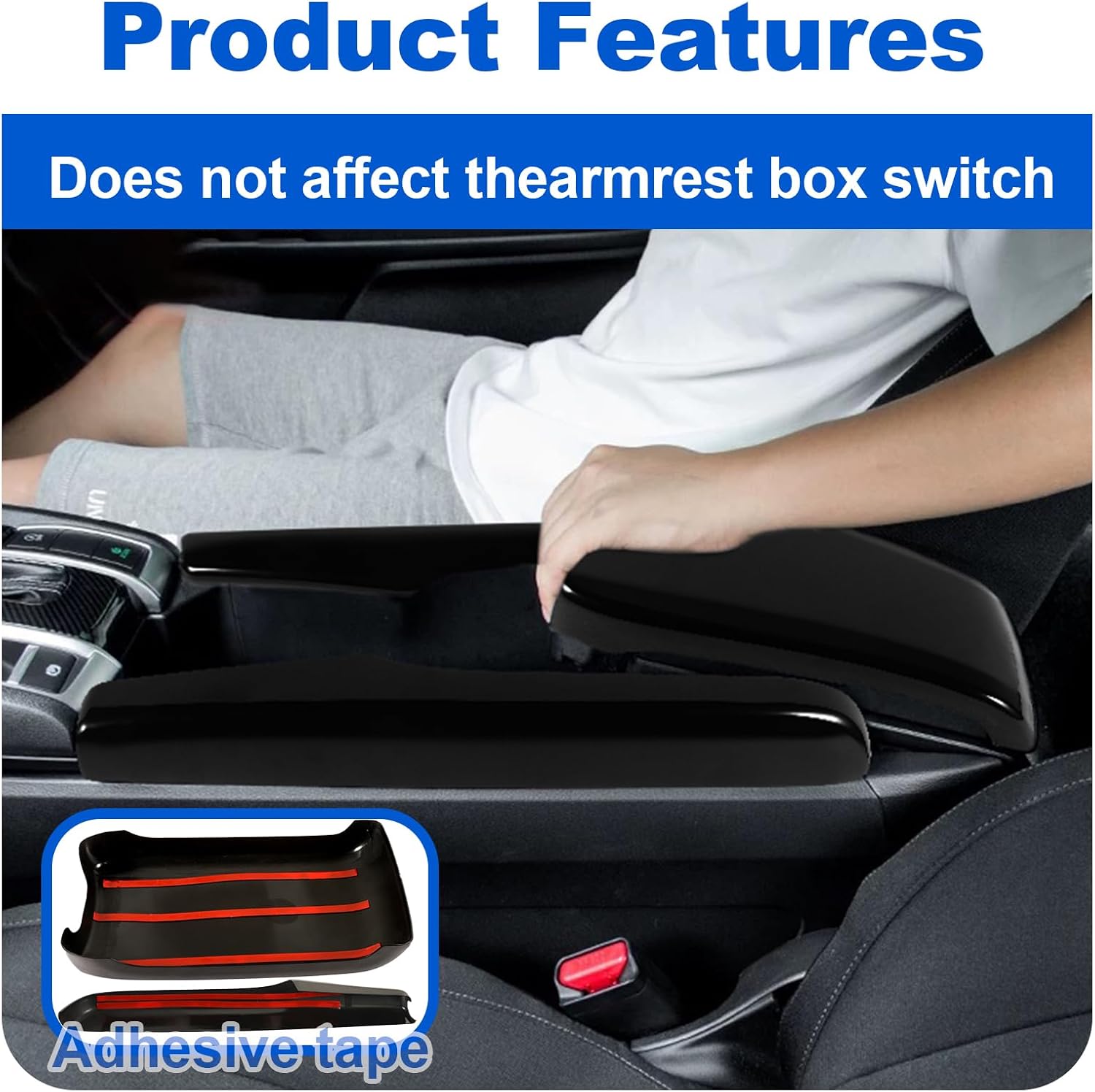 Interior Armrest Console Cover for 2016 2017 2018 2019 2020 Honda Civic 10th gen Honda Civic 2016-2021 Center Armrest Lips Cover Caps Civic Accessories (16-21Civic-Shinny Black 3pcs)