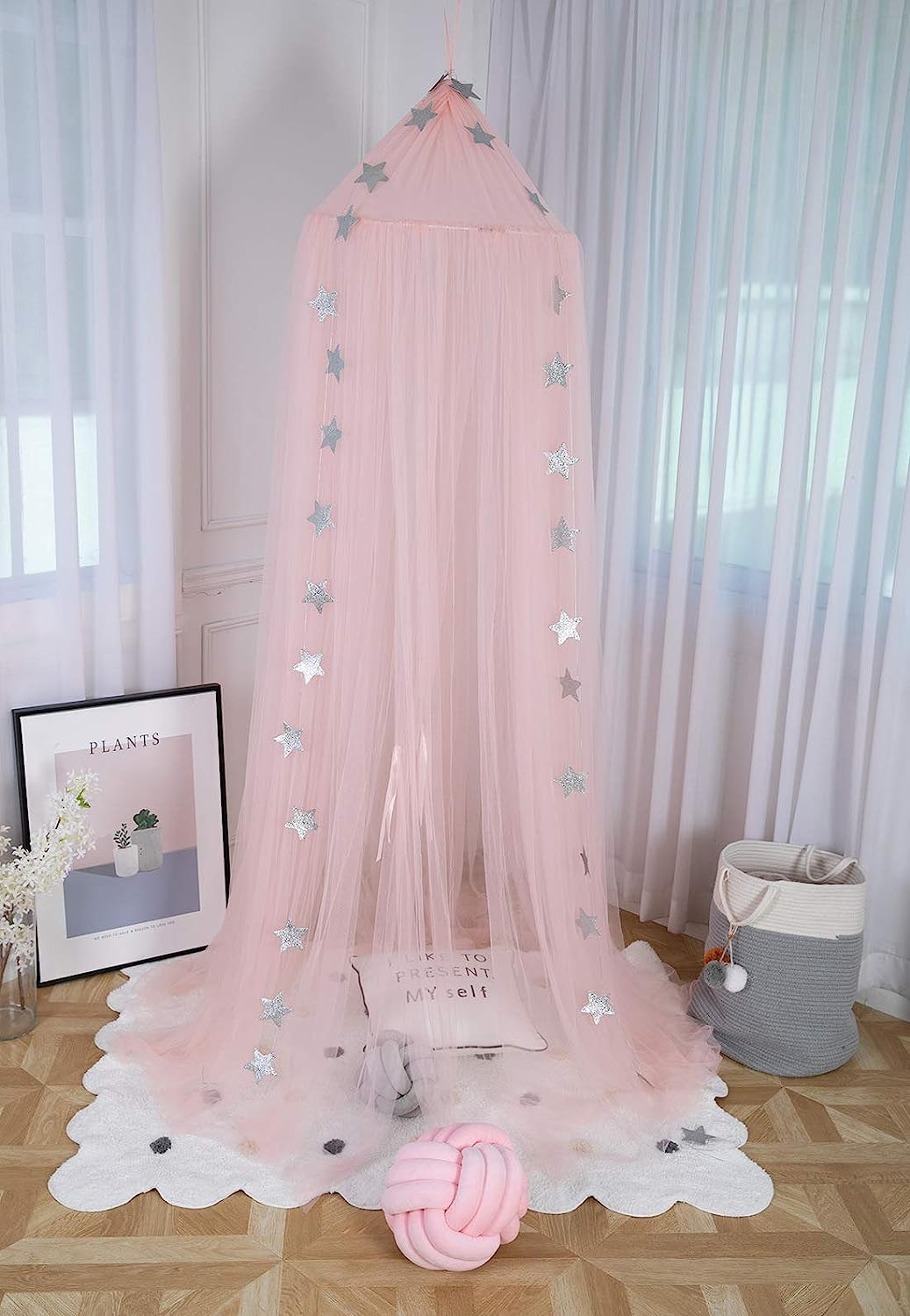Princess Canopy for Girls Bed,Kids Bed Canopy,Princess Hanging Mosquito Net for Baby Crib Nook Castle Nursery for Kid's Room Decor (Pink)