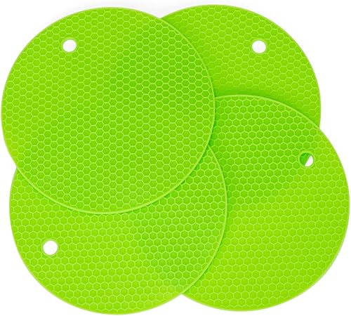 NAT & Jules - Juego de 4 salvamanteles redondos de silicona con patrón de panal de abeja de 7 pulgadas, color verde