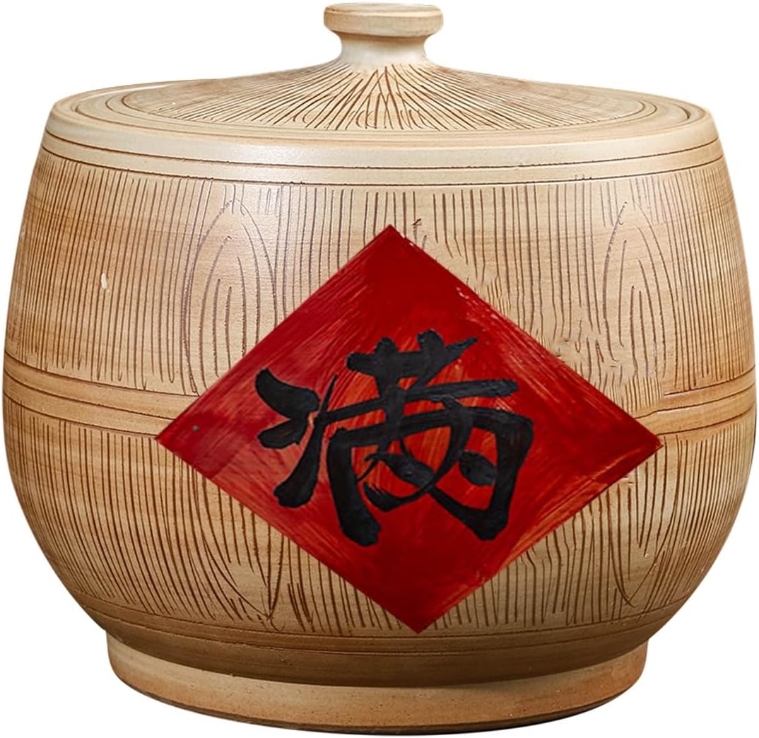 Ceramic Rice Storage Containe, Grain Jar with Lid Sealed Rice Storage Jar, Household Kitchen Rice Cylinder Medicinal Material Jar, Chinese Sealed Storage Jars