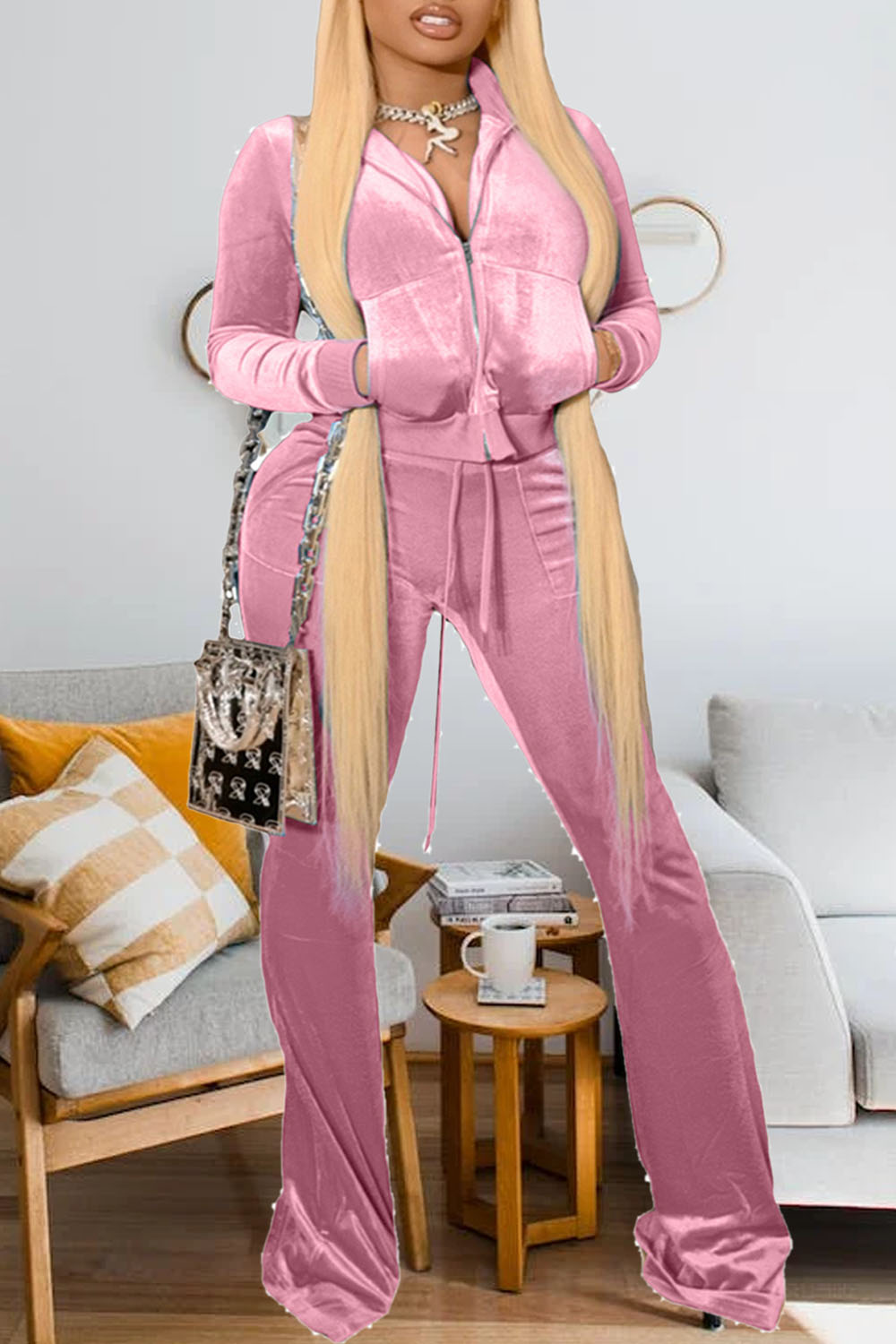 Amazon.com: qfmqkpi Women Velour Full Sleeve Zip-Up Cropped