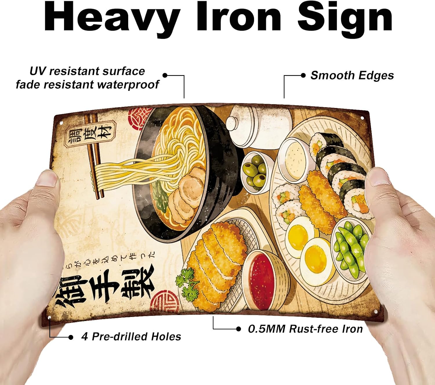 GLOBLELAND Japanese Cuisine Metal Tin Sign 12x8 inch Ramen Tin Signs Sushi Food Metal Wall Poster Plaque for Home Kitchen Restaurant Sushi Bar Ramen Shop Food Court Cafe Dining Room Decor image 3