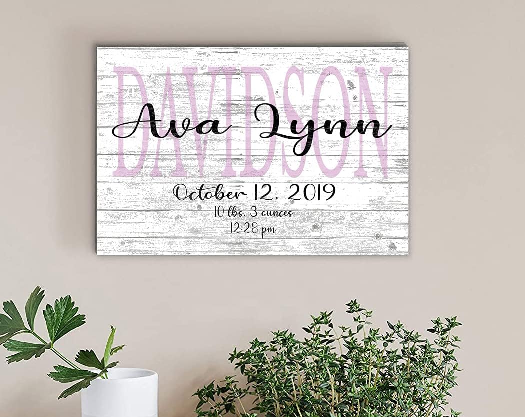 Personalized Baby Name Sign Gift Custom Décor Nursery or Child's Bedroom for New Mom and Dad, New Baby Gift (Pink)
