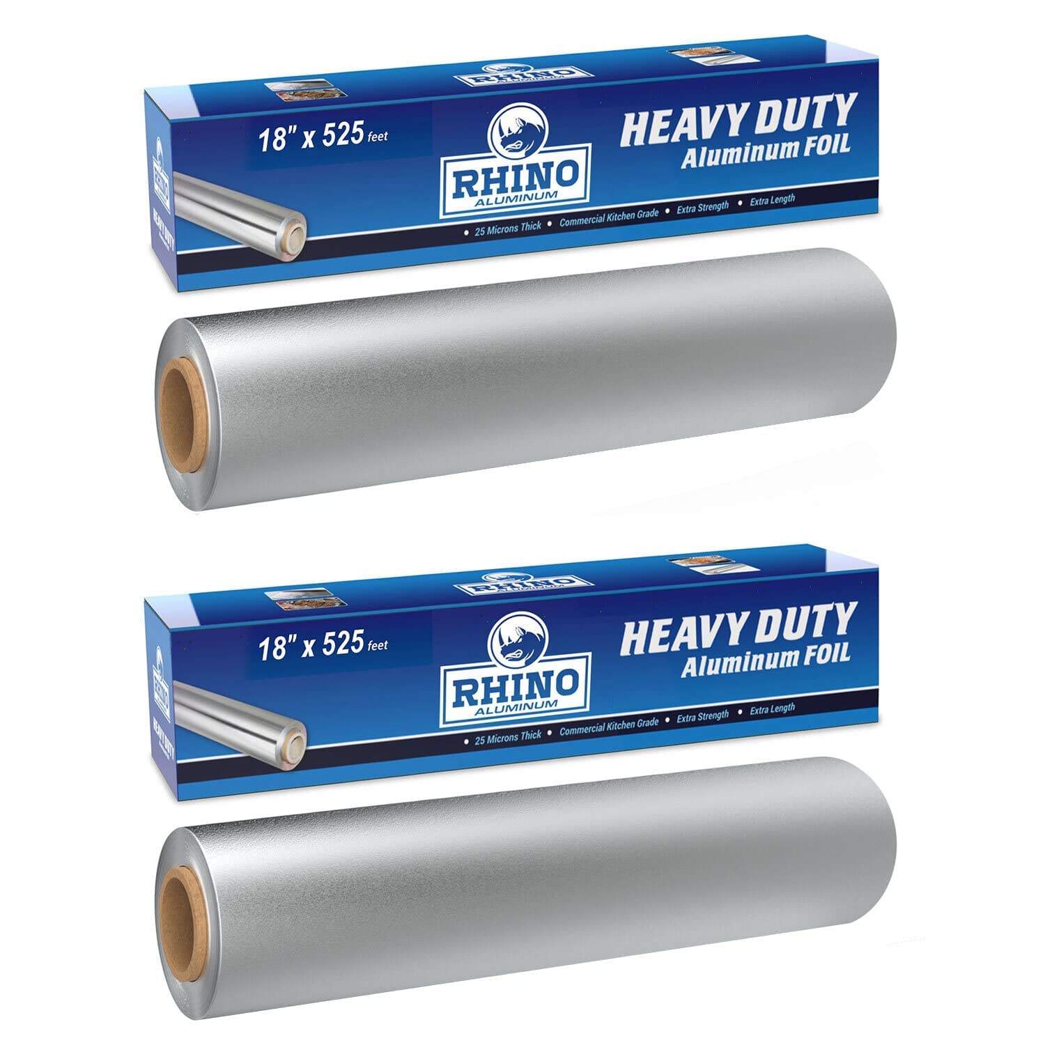 Rhino Aluminum Rollo de aluminio resistente, 18 x 525 sf, 25 micras de grosor (paquete de 2), grado comercial y extragrueso, lo suficientemente fuerte para la industria del servicio de alimentos
