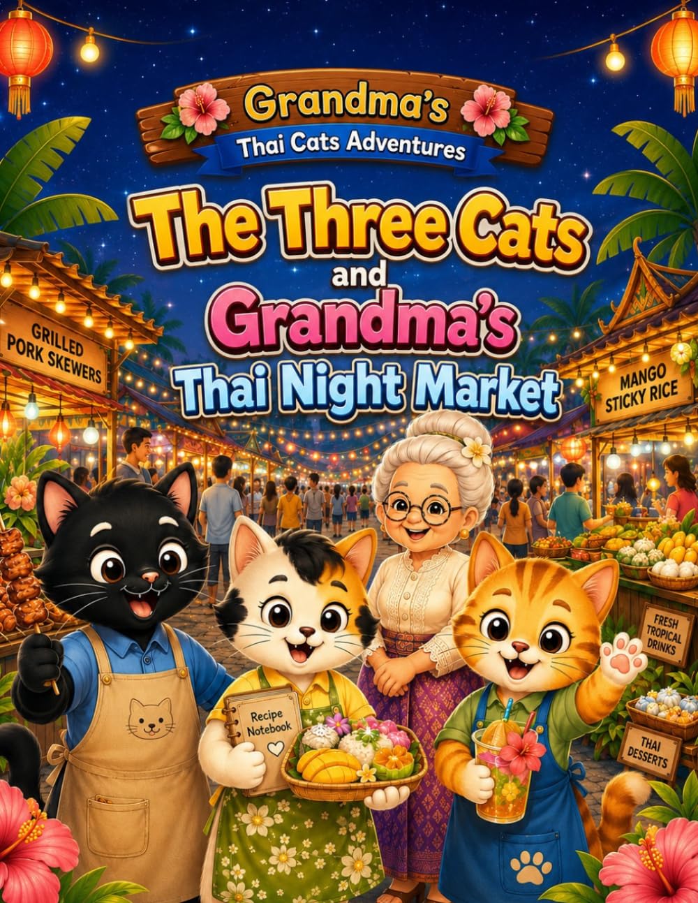 The Three Cats and Grandma's Thai Night Market: A Heartwarming Children's Book About Feline Teamwork, Thai Culture, and Cozy Street Food (Grandma's Thai Cats Adventures)