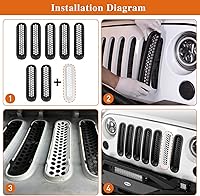 Vista 6 de Hooke Road Insertos de Rejilla Negra Mate Cubierta de Rejilla Frontal de Malla para Jeep JK Wrangler 2007-2015 y Unlimited Wrangler Accesorios