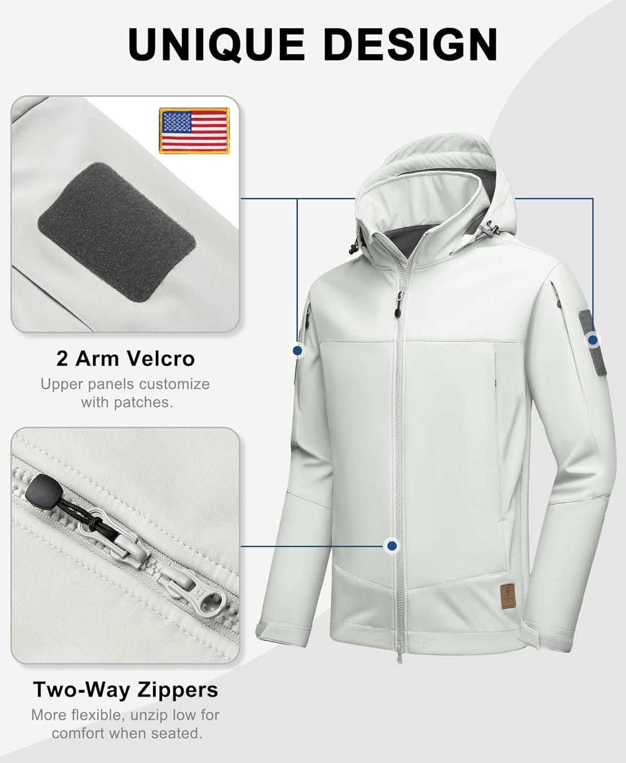 Little Donkey Andy Men's Softshell Jacket Hooded Light Waterproof Tactical Jacket Fleece Windbreaker Jackets with 8 Pockets - Image 6