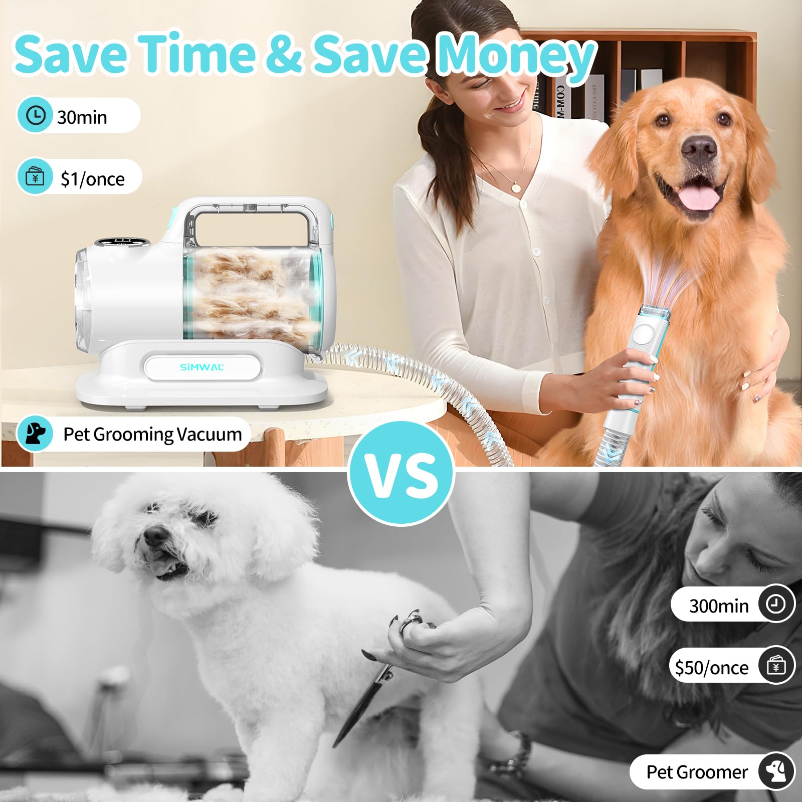 Amazon.co.jp: SIMWALペットグルーミングキットとペット用掃除機、大