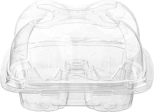 Miniatura 3 de Cajas de plástico para cupcakes 4 compartimentos  Paquete de 50  Soporte desechable para cupcakes de cúpula alta con tapa a granel  Cajas de