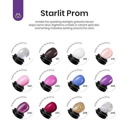 Miniatura 48 de Beetles - Kit de gel de extensión de uñas de polietileno con luz UV: juego de 6 colores de gel constructor rosa con purpurina blanca con capa base