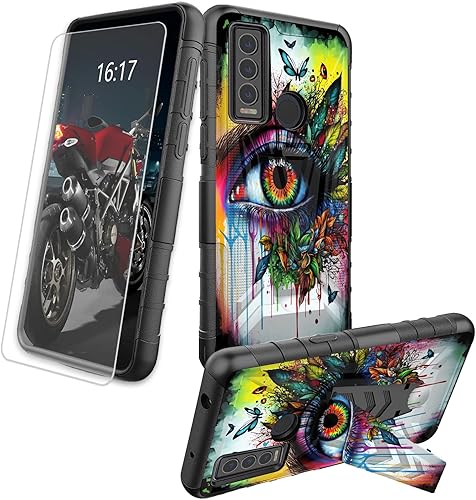Miniatura 204 de AT&T Calypso 2 (U319AA) Funda con protector de pantalla de vidrio templado resistente con función atril integrado para debut de críquet, ciervo