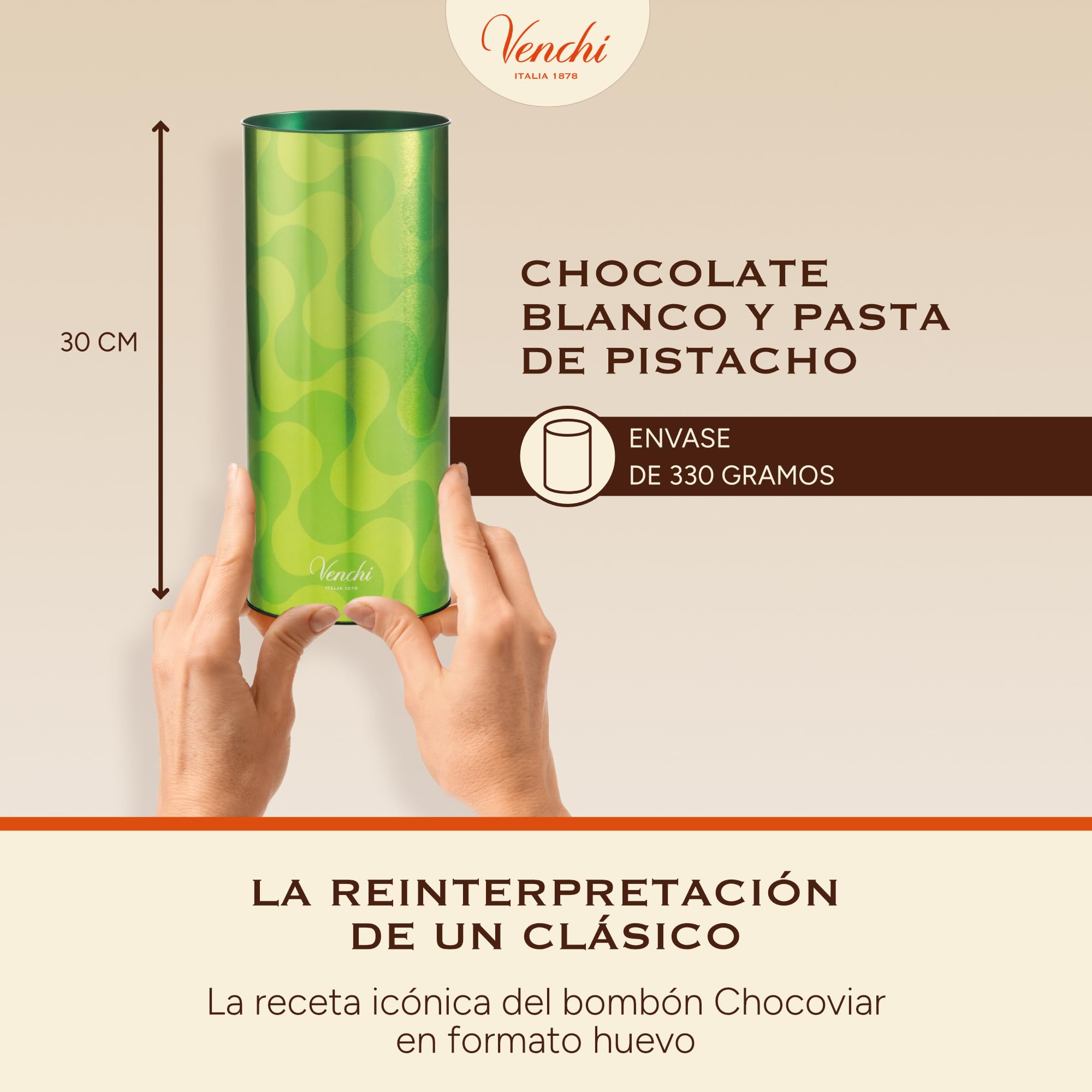 Venchi - Huevo de Chocolate Chocoviar Pistacho, 330 Gr, Sabor Chocolate Blanco y Pasta de Pistacho, Sin Gluten, con Sorpresa, Colección de Pascua Venchi, Idea de Regalo