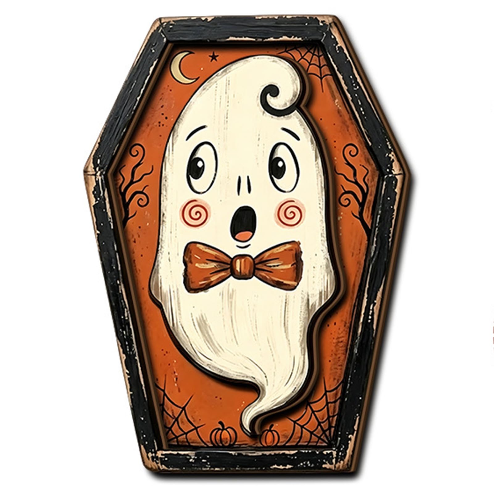 Virelynx Halloween Wooden Coffin Ornament, Vintage Tabletop Decor Party