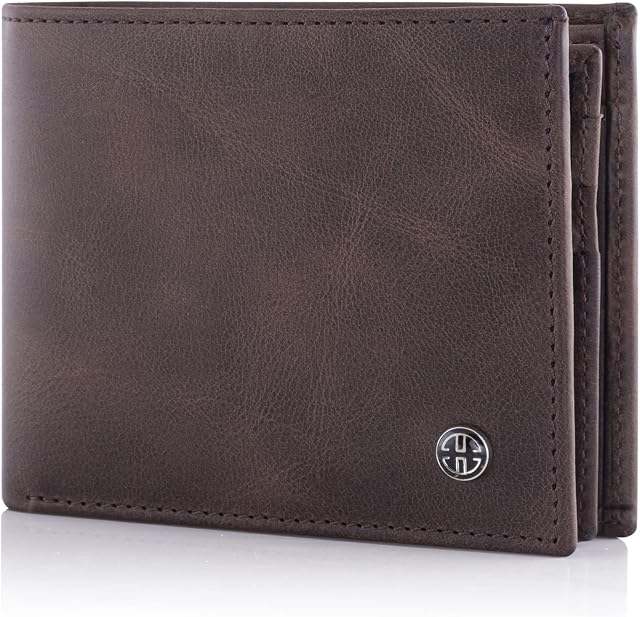 TRUSADOR Savona Portefeuilles pour hommes classiques en cuir bifold avec RFID Portefeuille pour hommes boîte cadeau, brun, classique