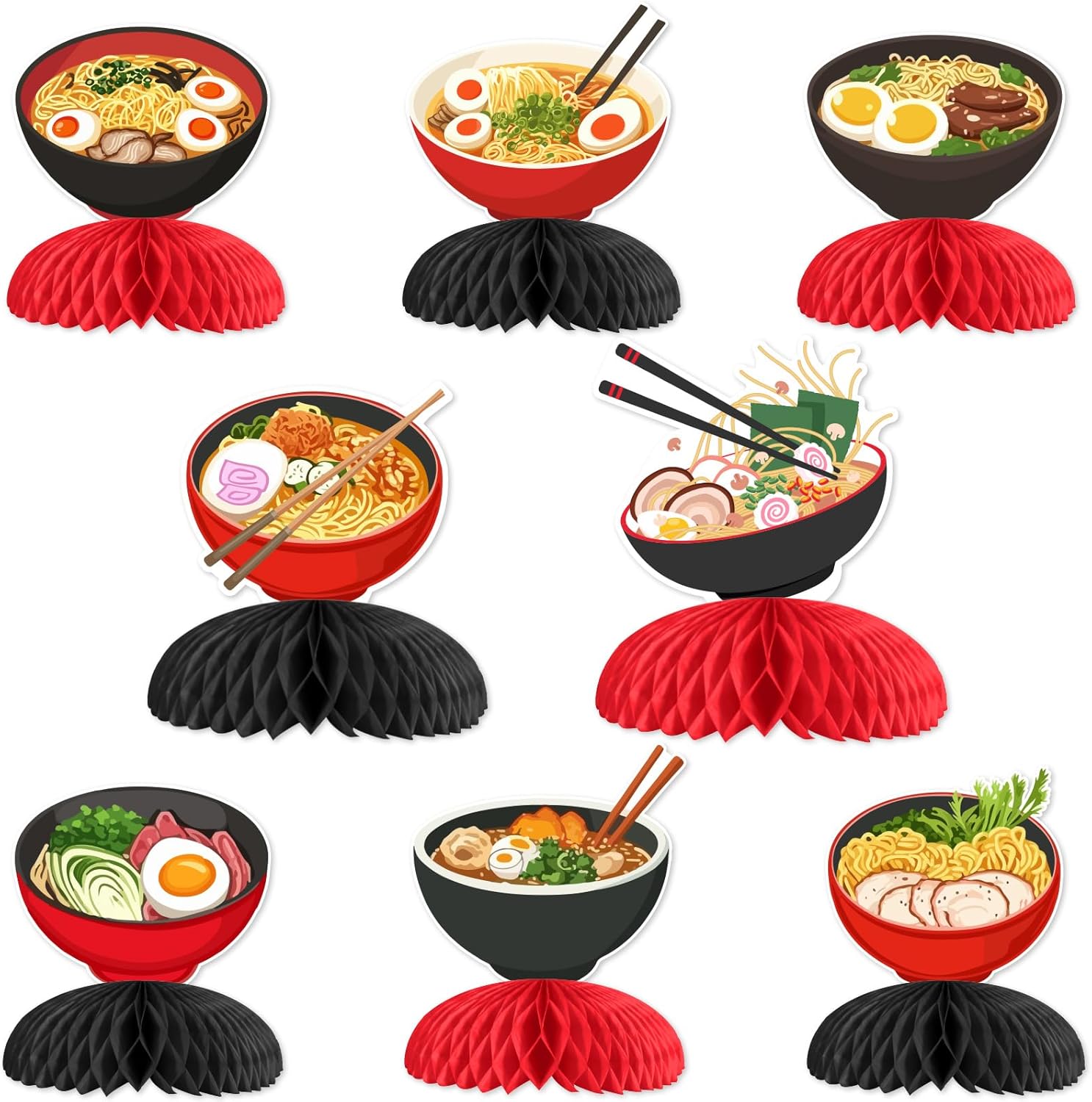 Jollyboom Ramen Party Decorations, 8pcs Japanese Noodles Birthday Party Honeycomb Centerpiece Ramen Table Decorations for Japanese Food Theme Birthday Baby Shower Party Supplies