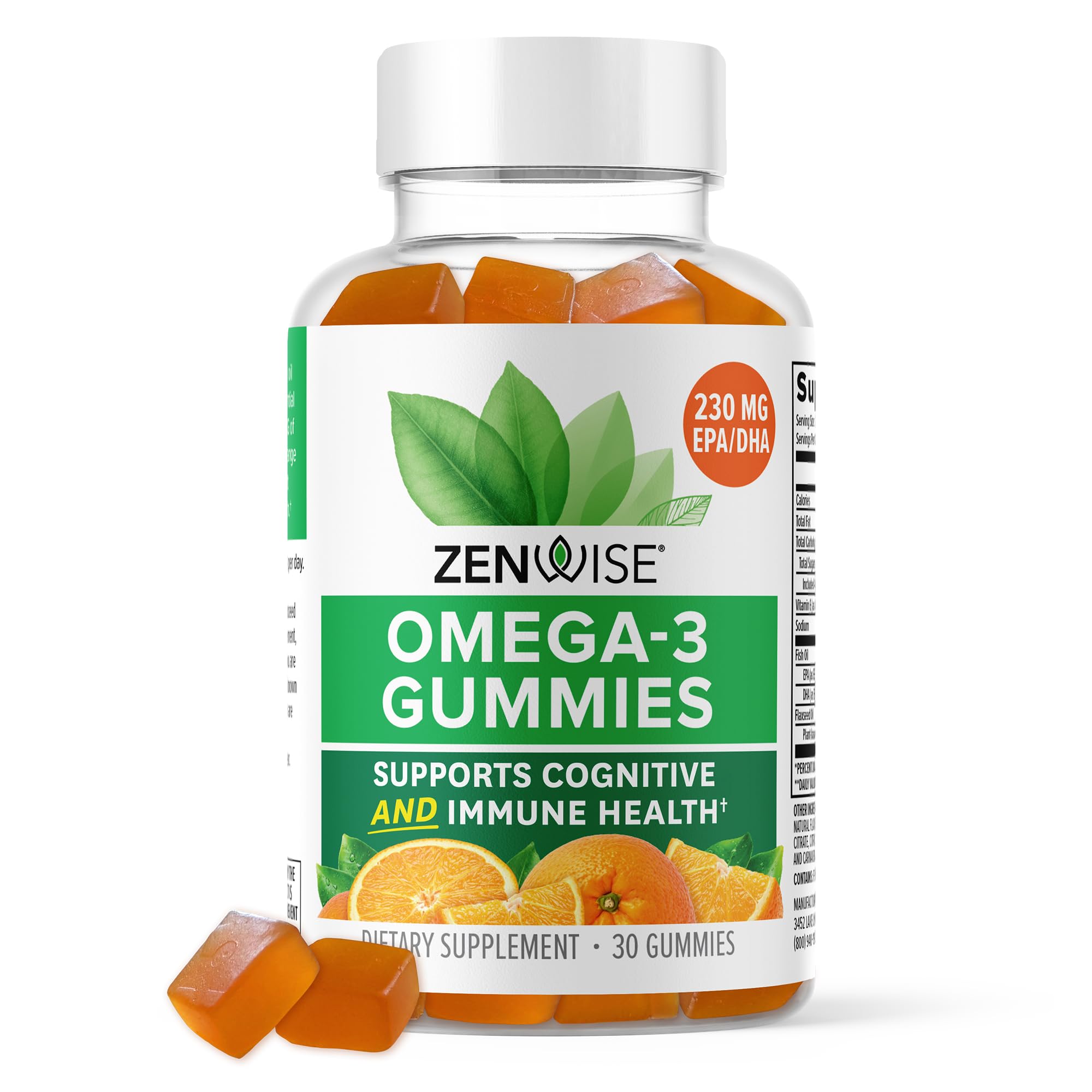 Zenwise Health Omega 3 Gummy Supplement - Burpless Omega 3 Supplement with DHA & EPA Fatty Acids for Immune Health - Sustainably Sourced Fish Oil, Flaxseed Oil & Vitamin E - 30 Gummies