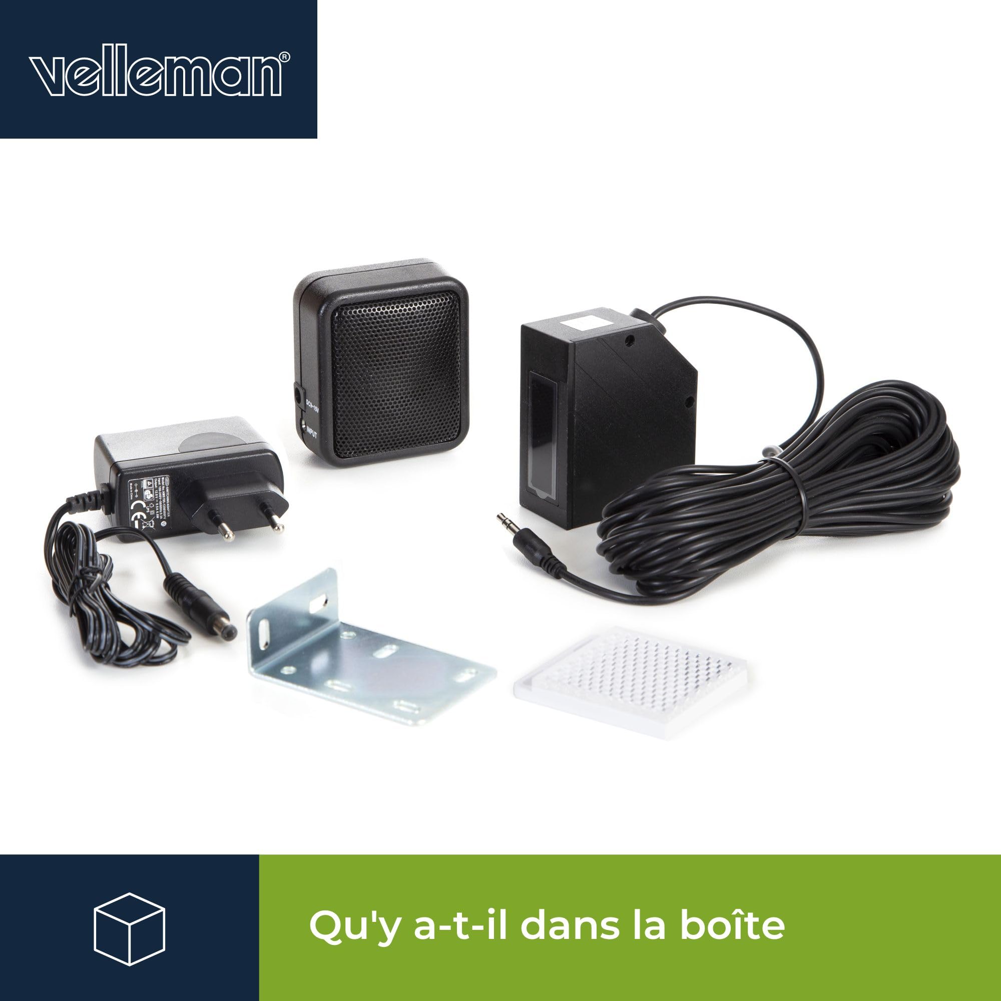 Velleman Barrière IR Filaire, portée de 7 m, IP44, détecteur d’entrée Infrarouge avec Alimentation 12 V, Haut-Parleur d’Alarme réglable et Technologie photoélectrique pour Le contrôle d’accès et la