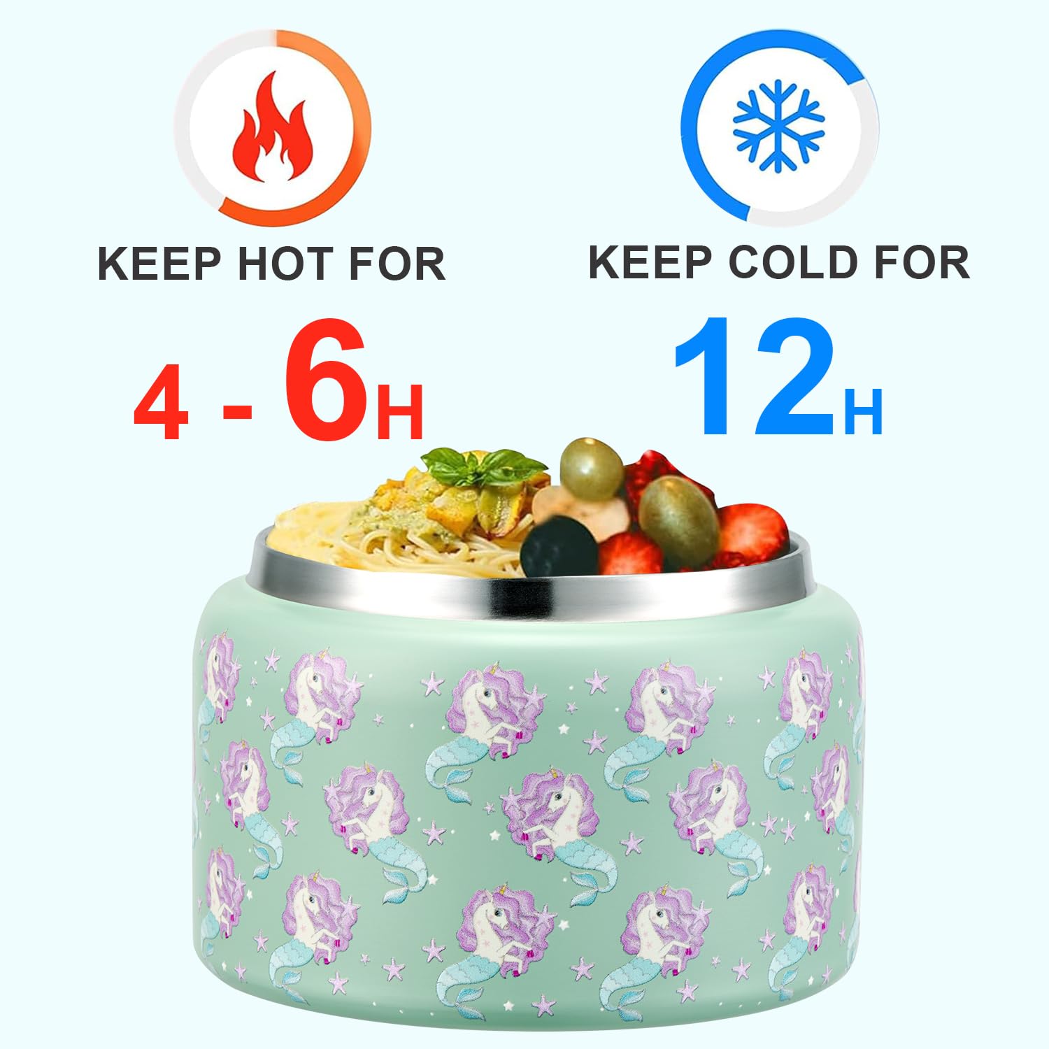 JXXM 8 Oz Thermo Food Jar for Hot & Cold Food for Kids, Insulated Lunch Containers Hot Food Jar,Leak-Proof Vacuum Stainless Steel Wide Mouth Lunch Soup Thermo for School (Blue-Unicorn)
