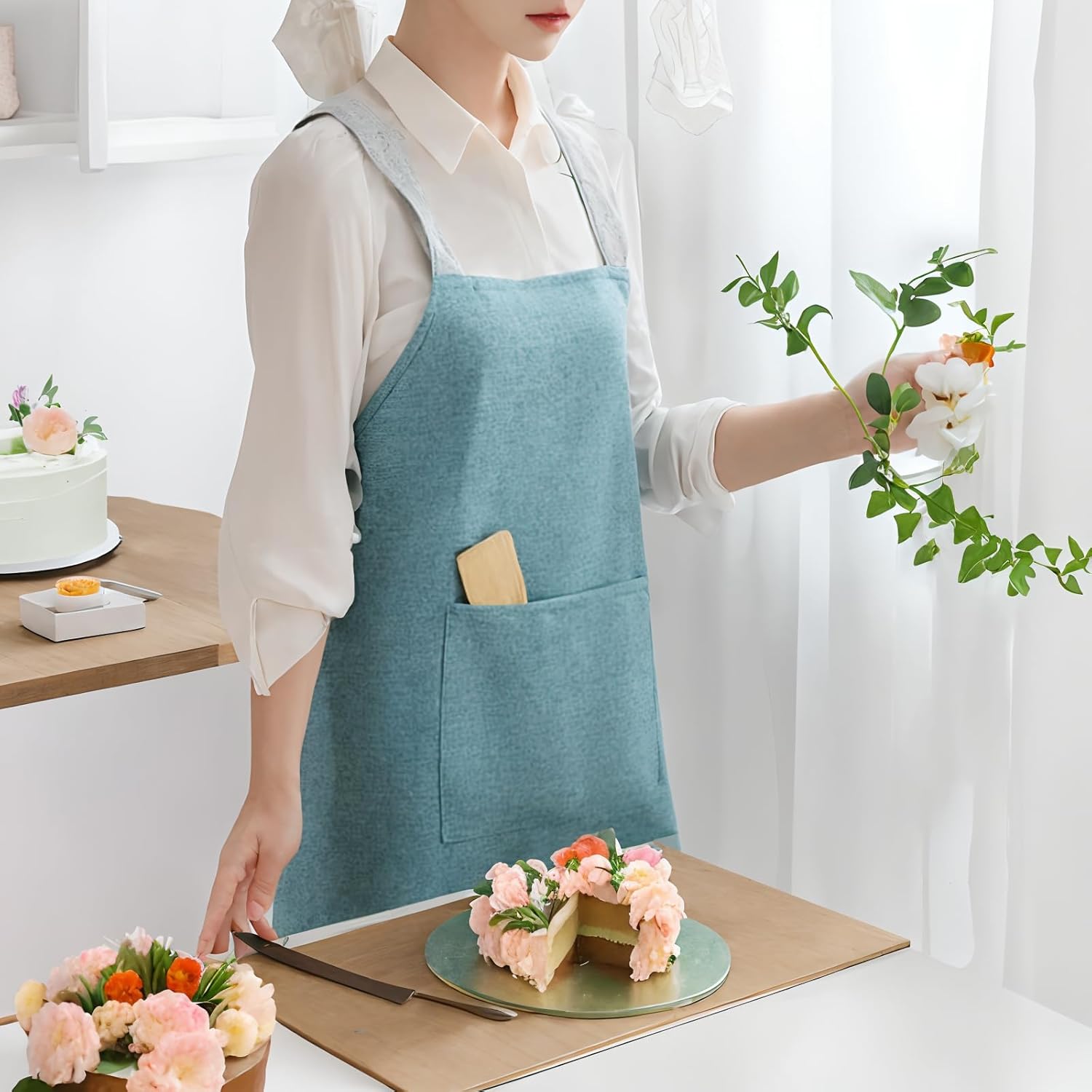 [Iwamatu] エプロン レディース おしゃれ シンプル 女性用 男性用 かぶるだけ 撥水 防水 人気 カフェエプロン スタッフ 無地 保育士 レストラン 美容師 お食事エステ 男女兼用 脫着簡単