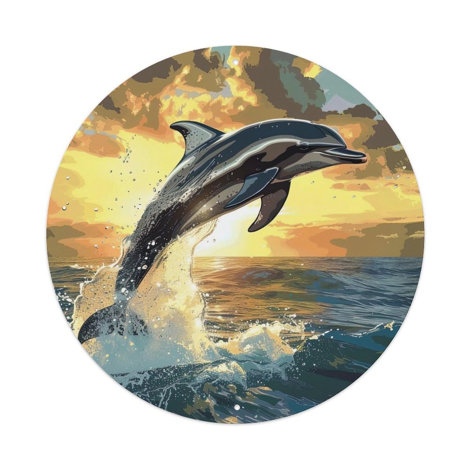 Marine Animal Dolphins Leaping Out of The Sea Under The Sunset Metal Tin Sign