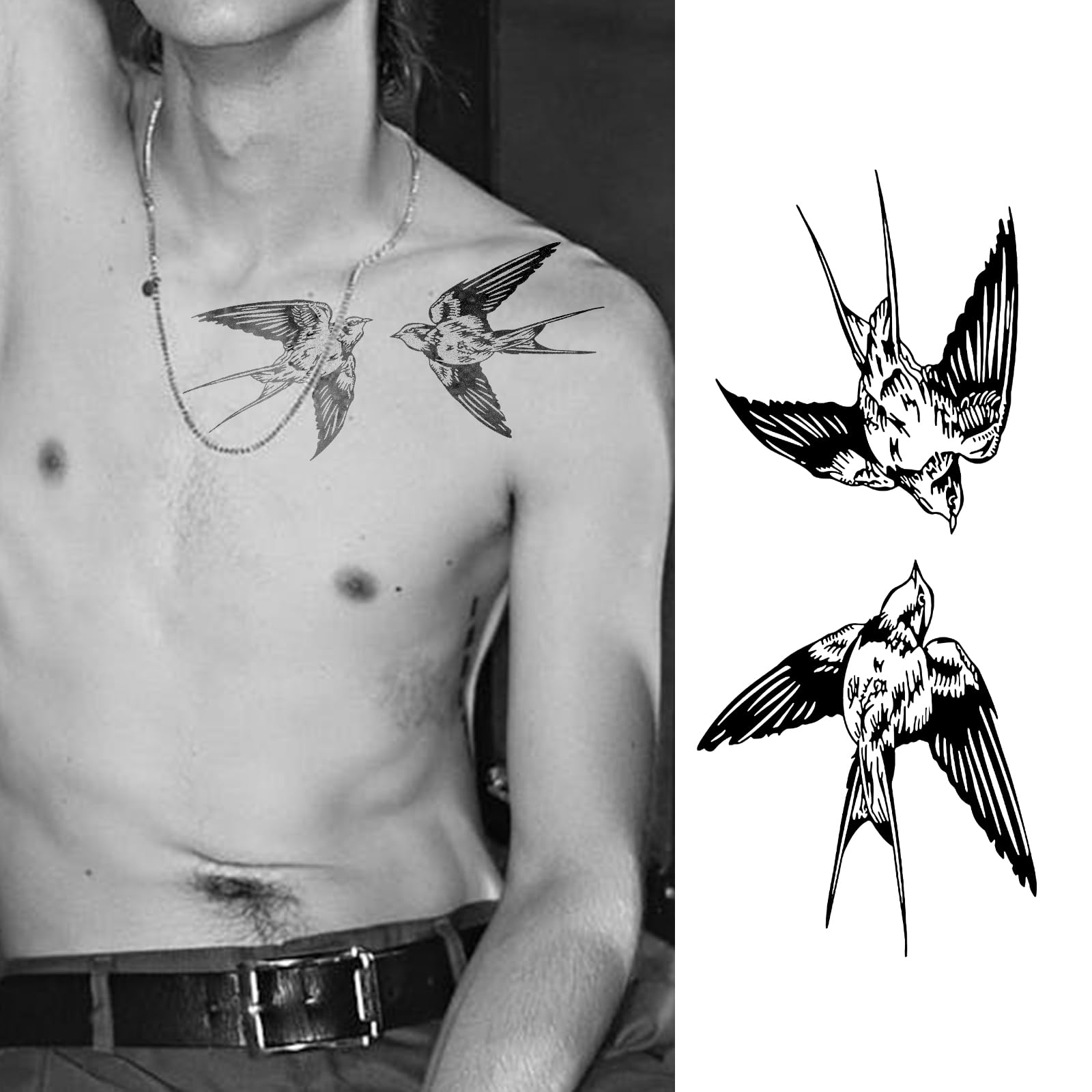 WEEKINK Bird Temporary Tattoos – Realistic Flying Swallow Design, Vintage Pirate Style Fake Tattoo for Men & Women, Waterproof & Long Lasting for 2