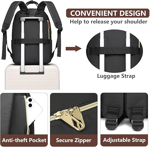 Miniatura 5 de Mochila para laptop para mujer, mochila de viaje de trabajo de 15.6 pulgadas con cargador USB, mochila universitaria impermeable, mochila de