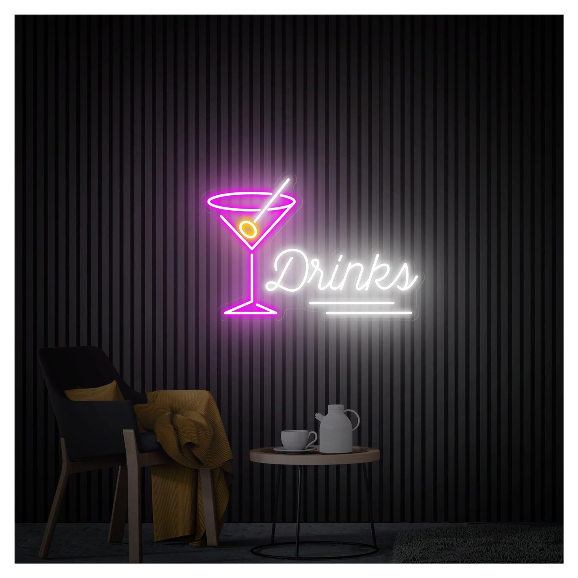 RONGCH Hanging Art Signs Drinks Neon Sign,Suitable for Cocktail Bar Party Wall Decor with Dimmable 28cmx40cm(G)