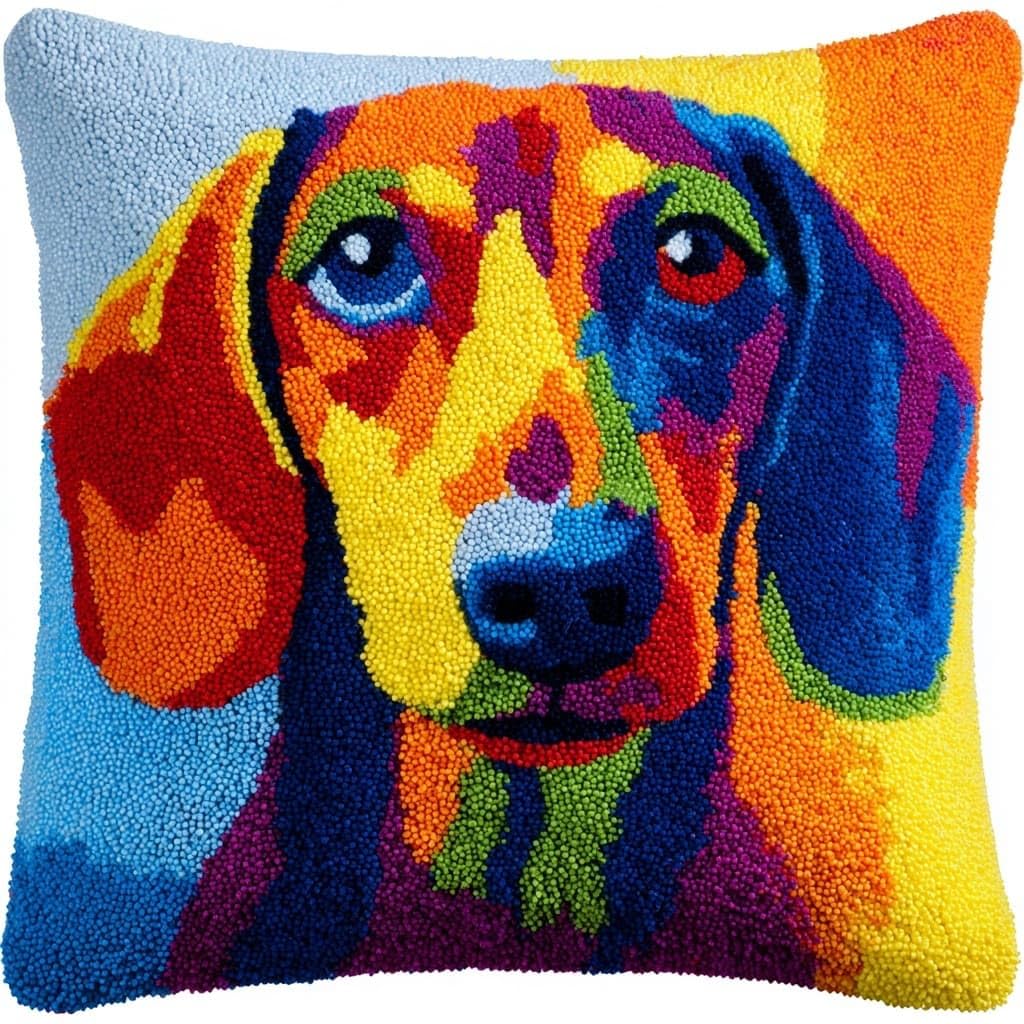 WallustrioaW Latch Hook Pillowcase Embroidery Kit,Animal Dog