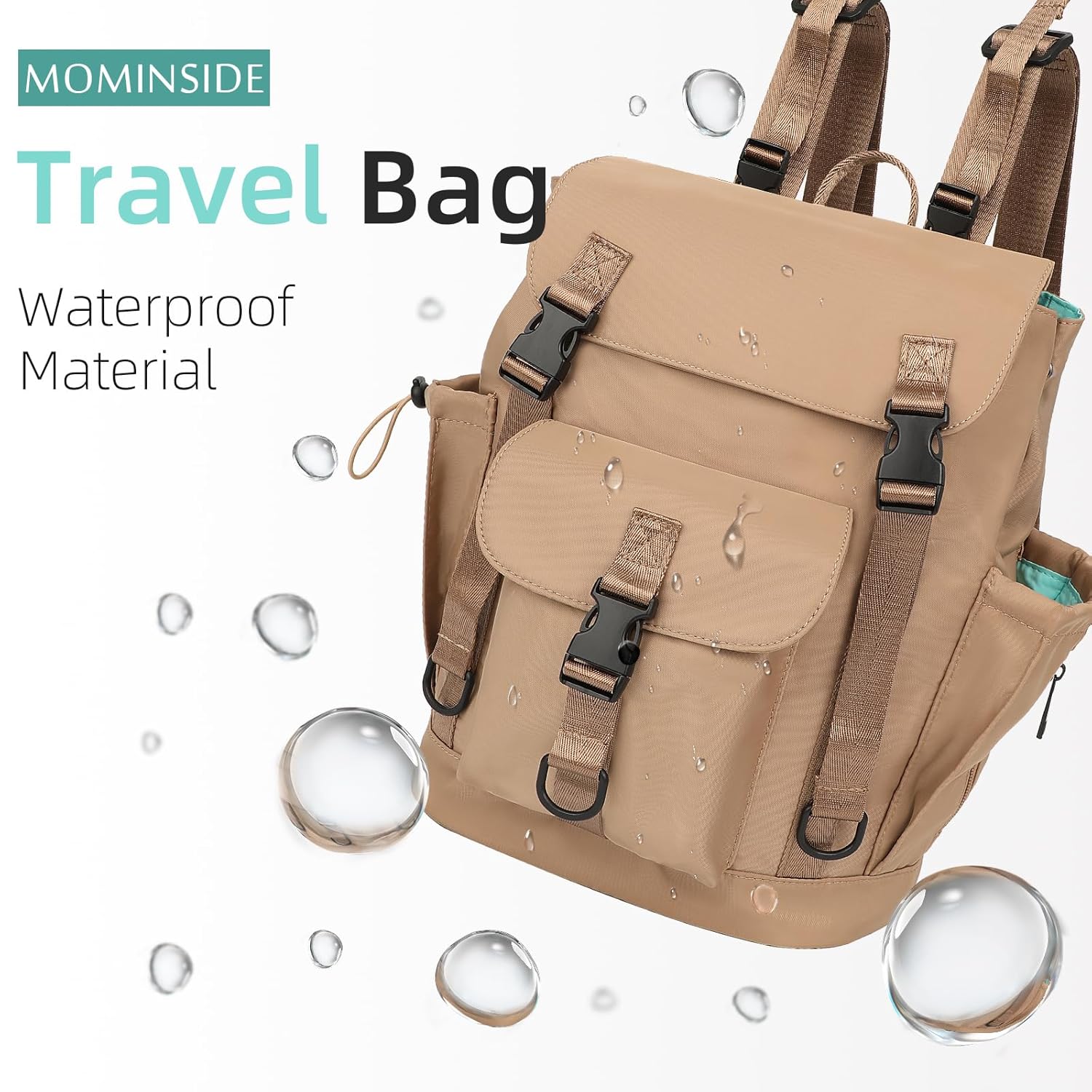 MOMINSIDE Diaper Bag Backpack with Large Wet Pocket, Baby Diaper Bag Mini Baby Bag for Girls Boys, Backpack Diaper Bag with 9 Pockets, Stroller Straps (Kaki) - Image 2