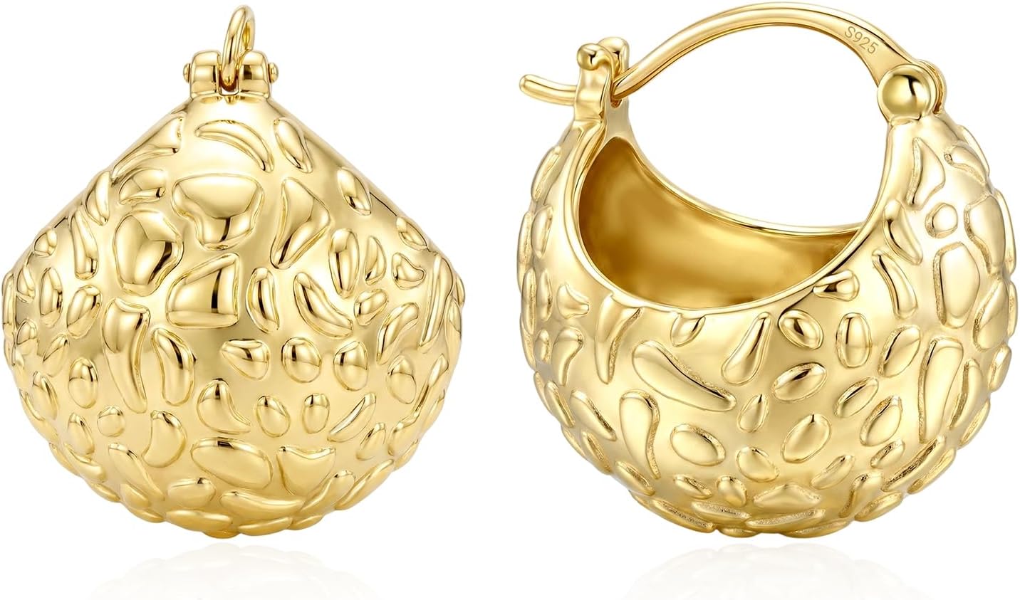 AiliFe Chunky Gold Earrings 14K Gold Plated Ball Earrings Huggie Hoop Statement Earrings Vintage Leverback Thick Hypoallergenic Earring for Women