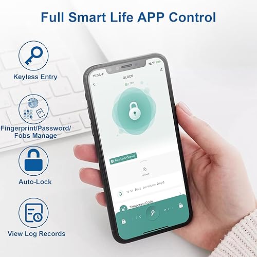 Miniatura 3 de Cerradura de puerta de huellas dactilares, perilla de puerta inteligente 6 en 1 con control de aplicación, huellas dactilares, tarjetas