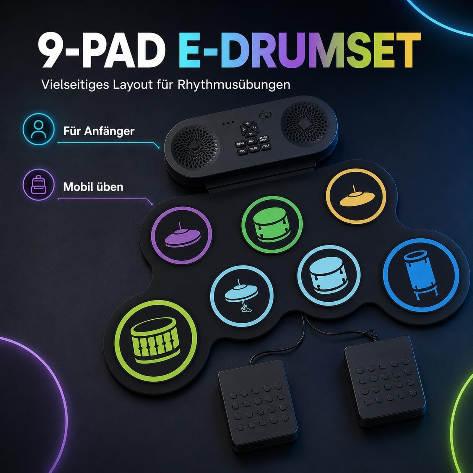 Elektronisches Schlagzeug Set, 9 Pad Silikon Elektrische Drum Set