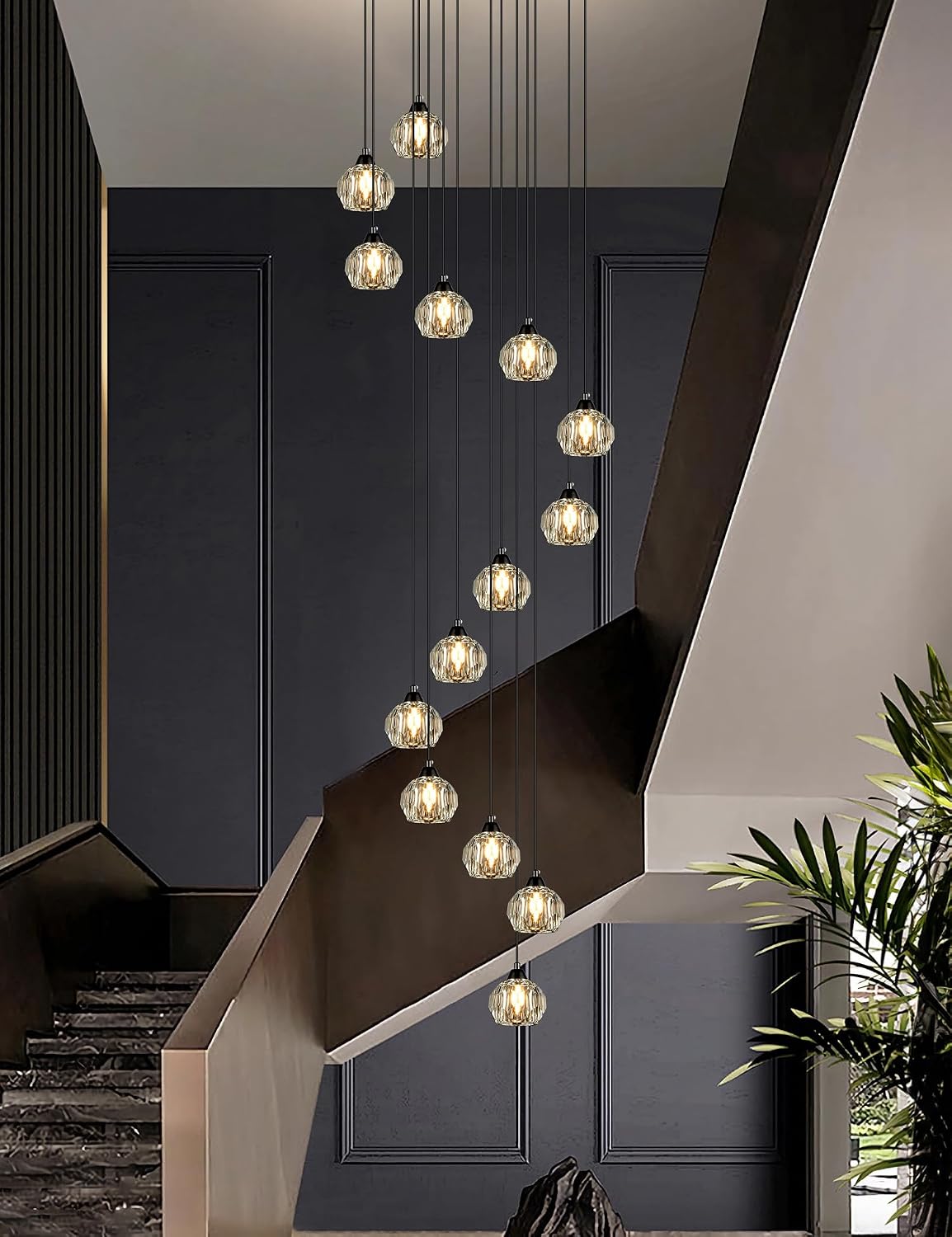 Weesalife Crystal Chandeliers for Staircases, 14-Light Black Modern Chandeliers for High Ceilings，Crystal Pendant Light Fixture for Living Room Kitchen Island Foyer Hallway Bar