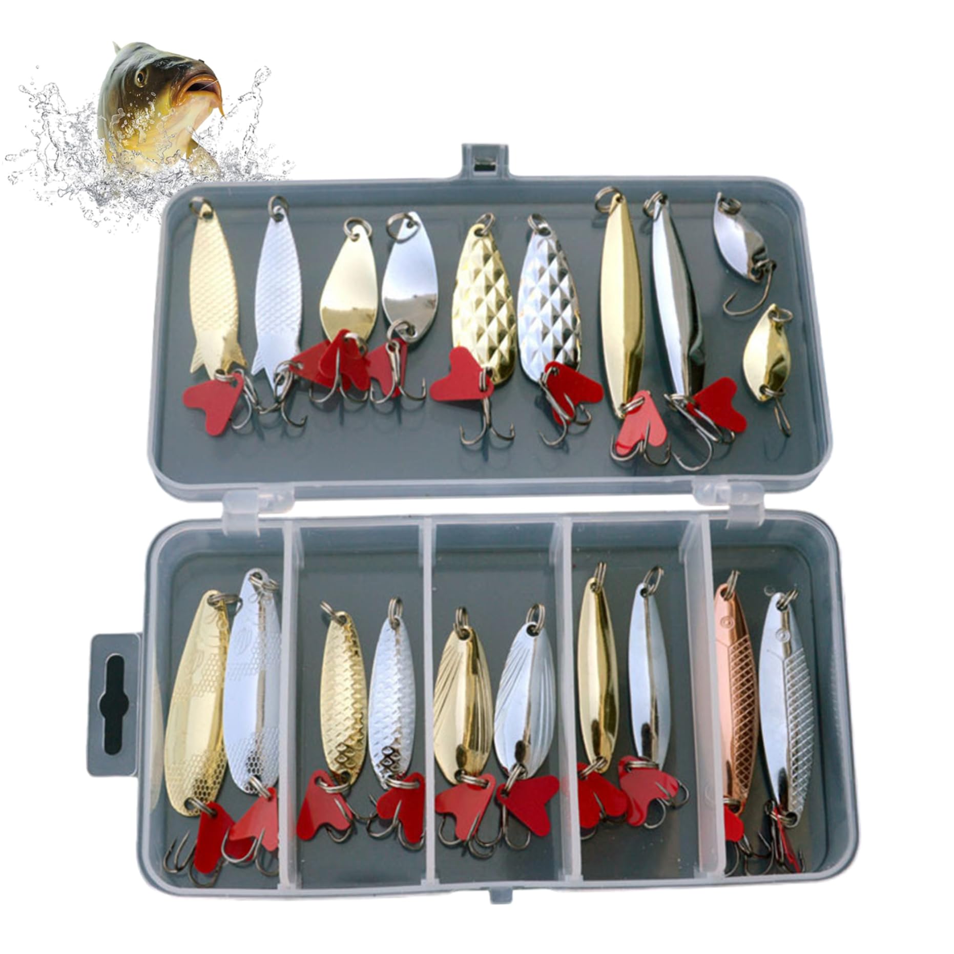 Spoon Fishing Lures, 21Pcs/Set Metal Fishing Lures, Spinner Bait with with Treble Hooks for Salmon Bass