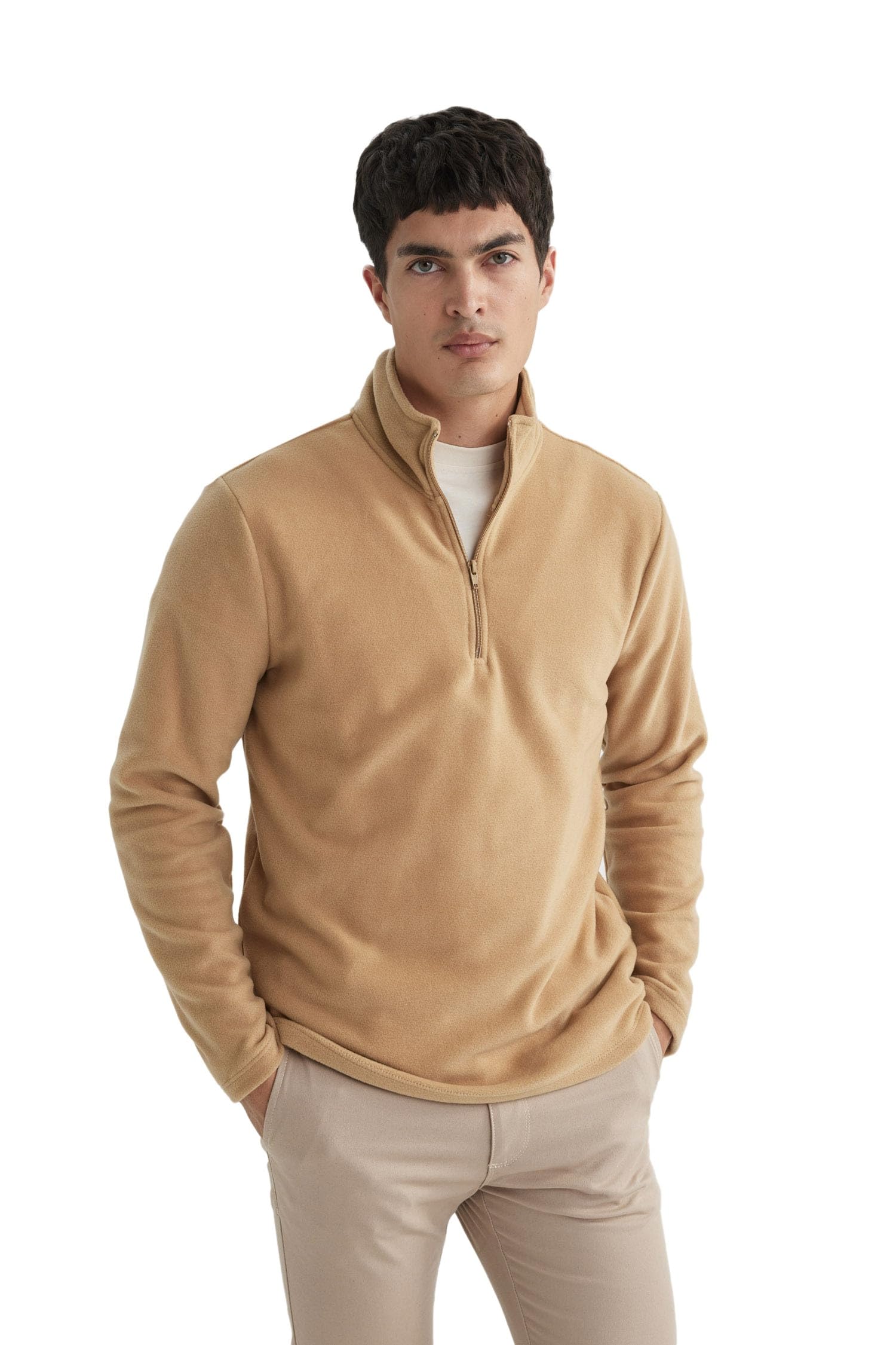 DeFacto Men's Pullover - Troyer with Half Zip and Zip for Men - Stylish Cardigans and Sweaters, Vizon, M