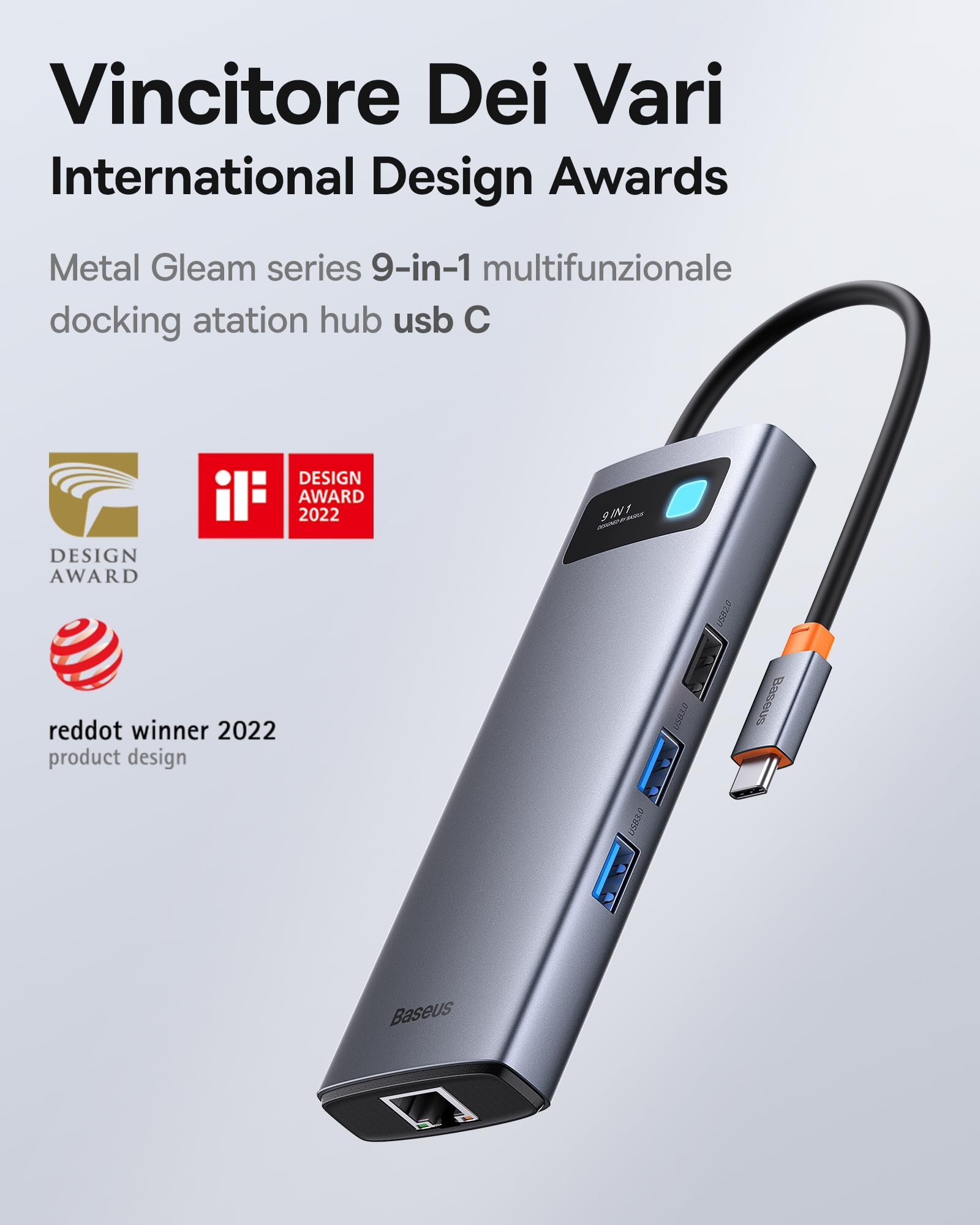 [Chip Ottimizzato] Baseus Docking Station 9 in 1 USB C 4K 120Hz, 2 Monitor HDMI, Hub USB C, Ethernet 1000 Mbp, PD 100W, TF/SD, USB 3.0, Adattatore per MacBook/Dell/HP/Lenovo e altri PC