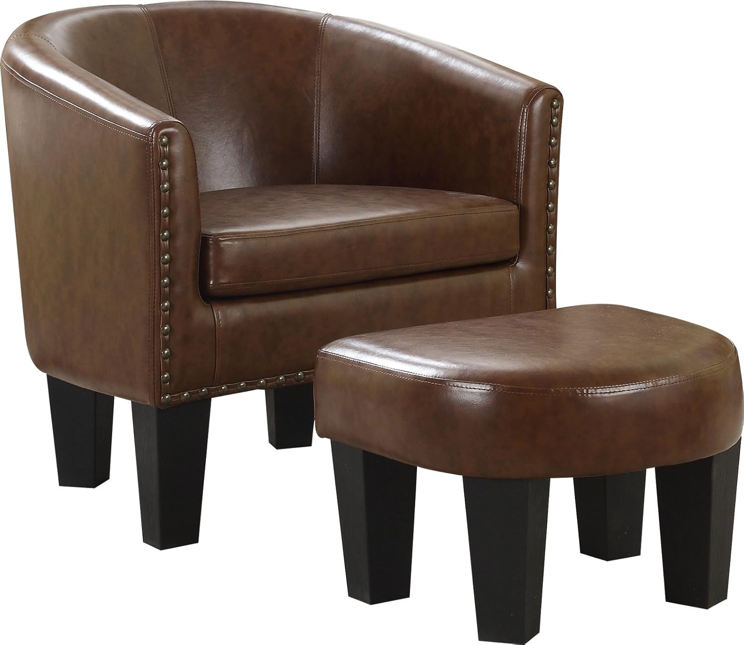Best Quality Furniture Chair & Ottoman Brown Faux Leather