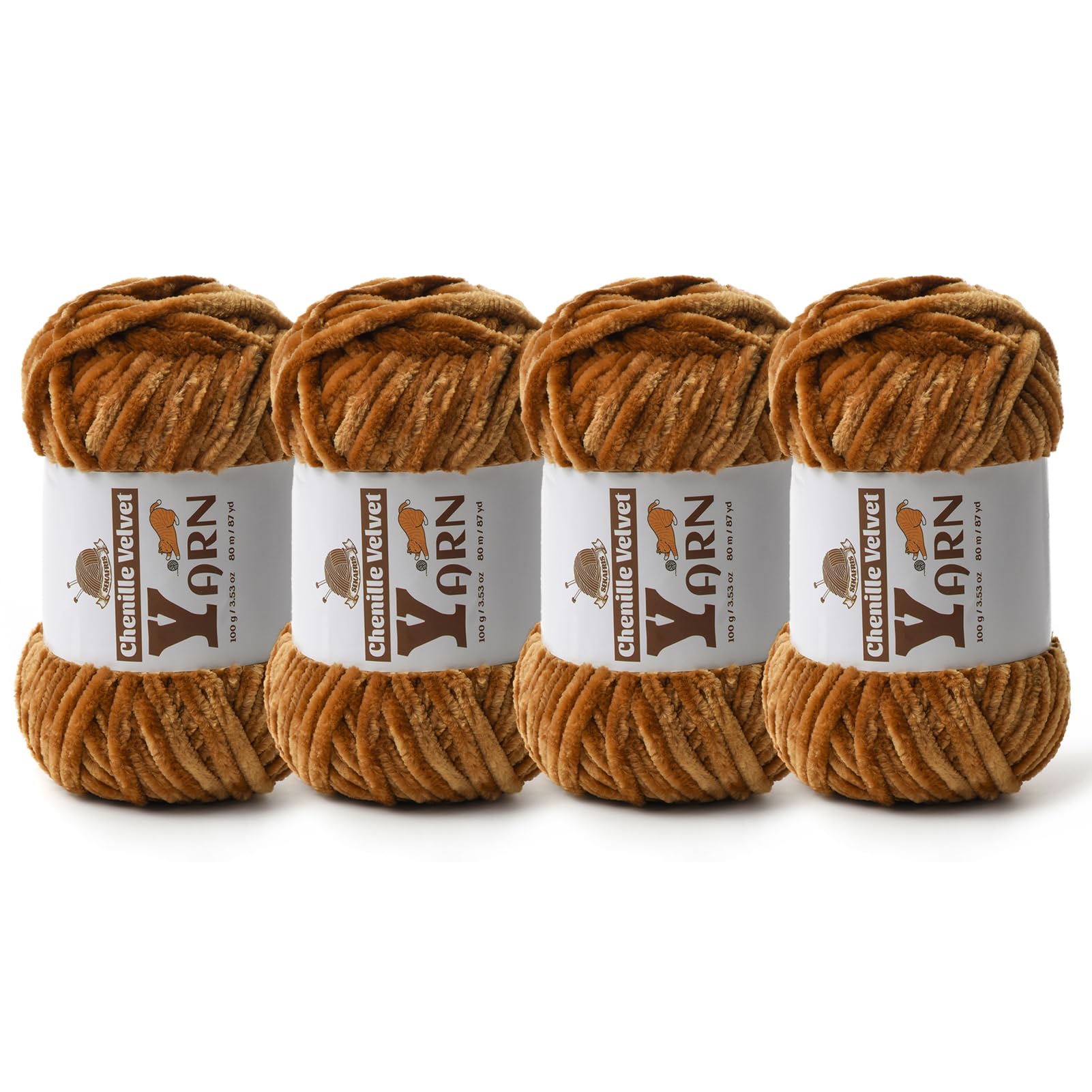Chenille Crochet Brown Yarn 4 Pack