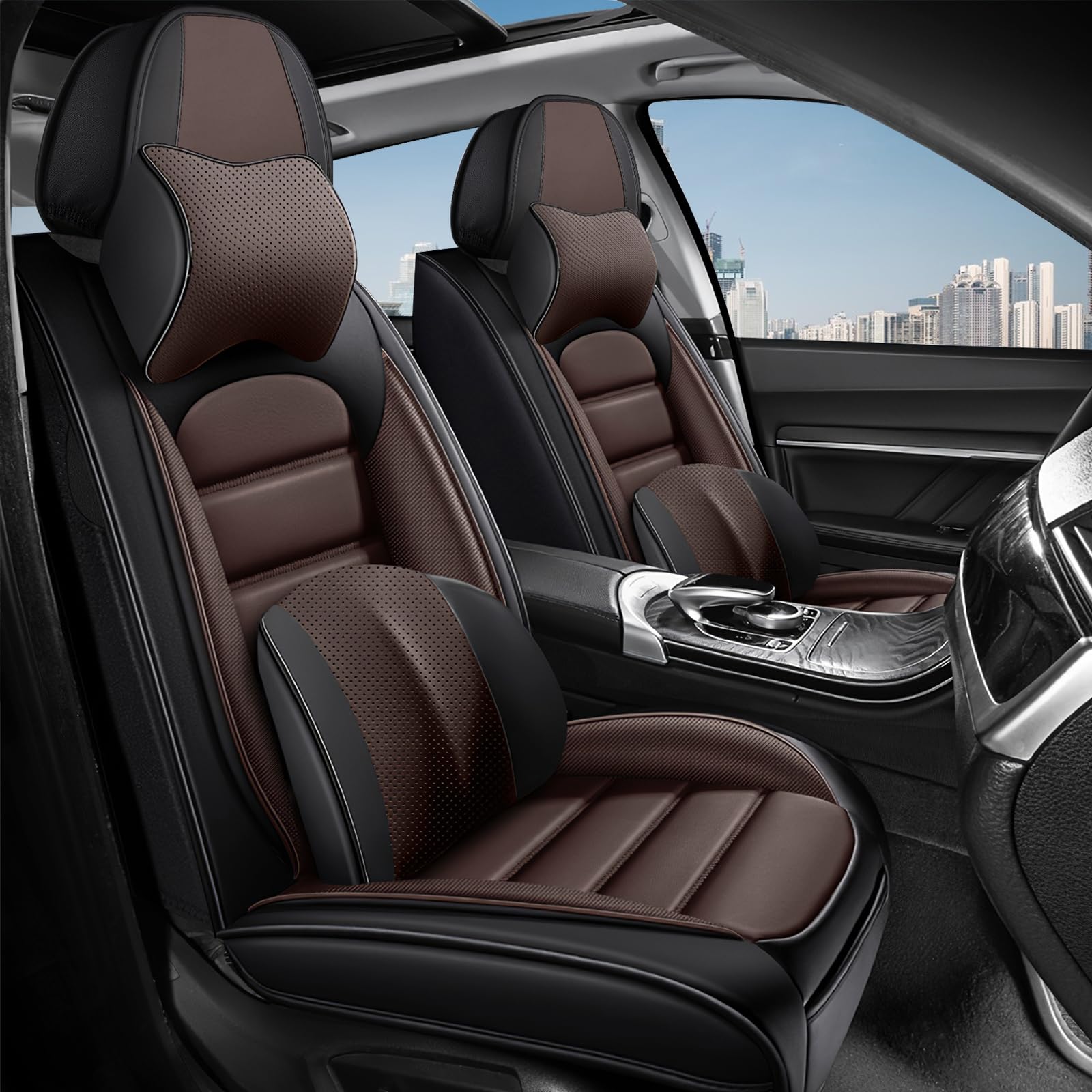 AREKA 2 Car Seat Covers for Nissan Pathfinder 2006-2026 Breathable Leather,with Comfort Headrest Pillows,Automotive Vehicle Cushion with Storage