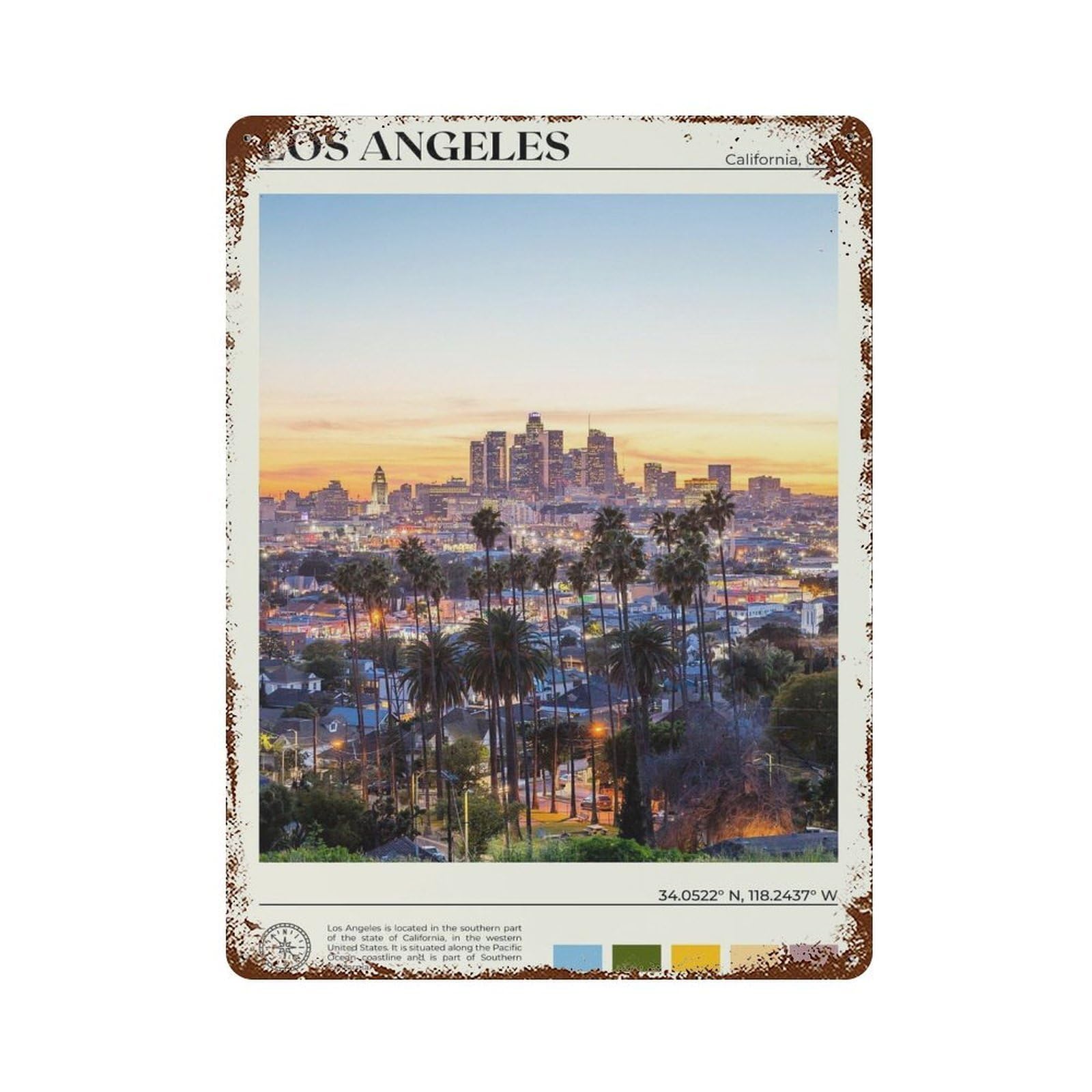 xiaoxiaoshen Real Photo Los Angeles California Wall Decor Art Metal Tin Poster Modern Home Decor Art Home Bar Shop Decorations Vintage Sign 40x30cm