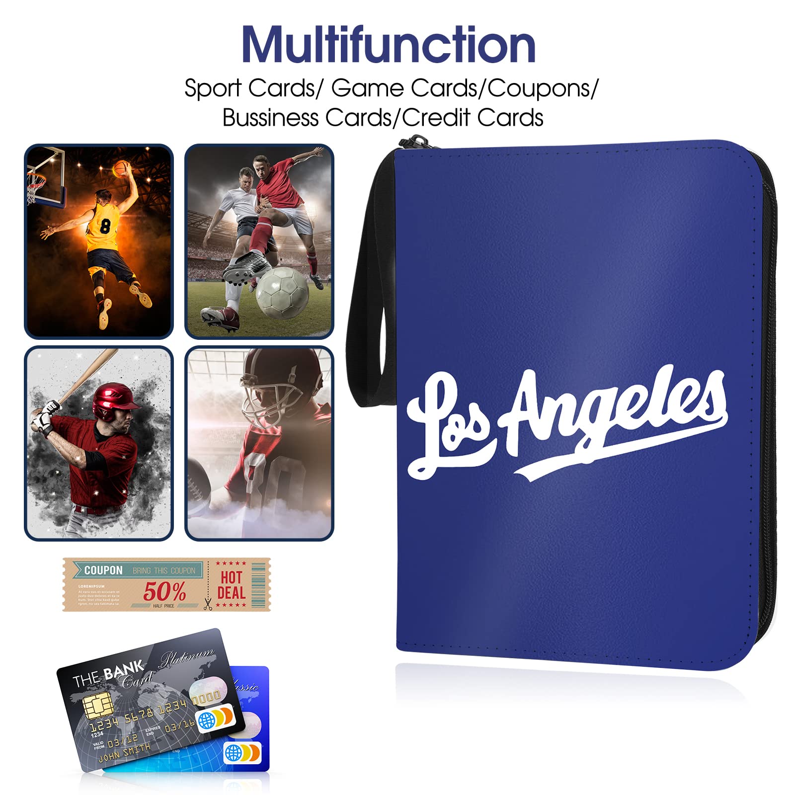 Baseball-Kartenbinder mit Ärmeln, 400 Taschen, Los Angeles Kartenhalter für Sammelkarten, Sammelalbum, Sport, 3-Ringbuch, Aufbewahrungsbuch, Ordner, Organizer für Kinder, Geschenk