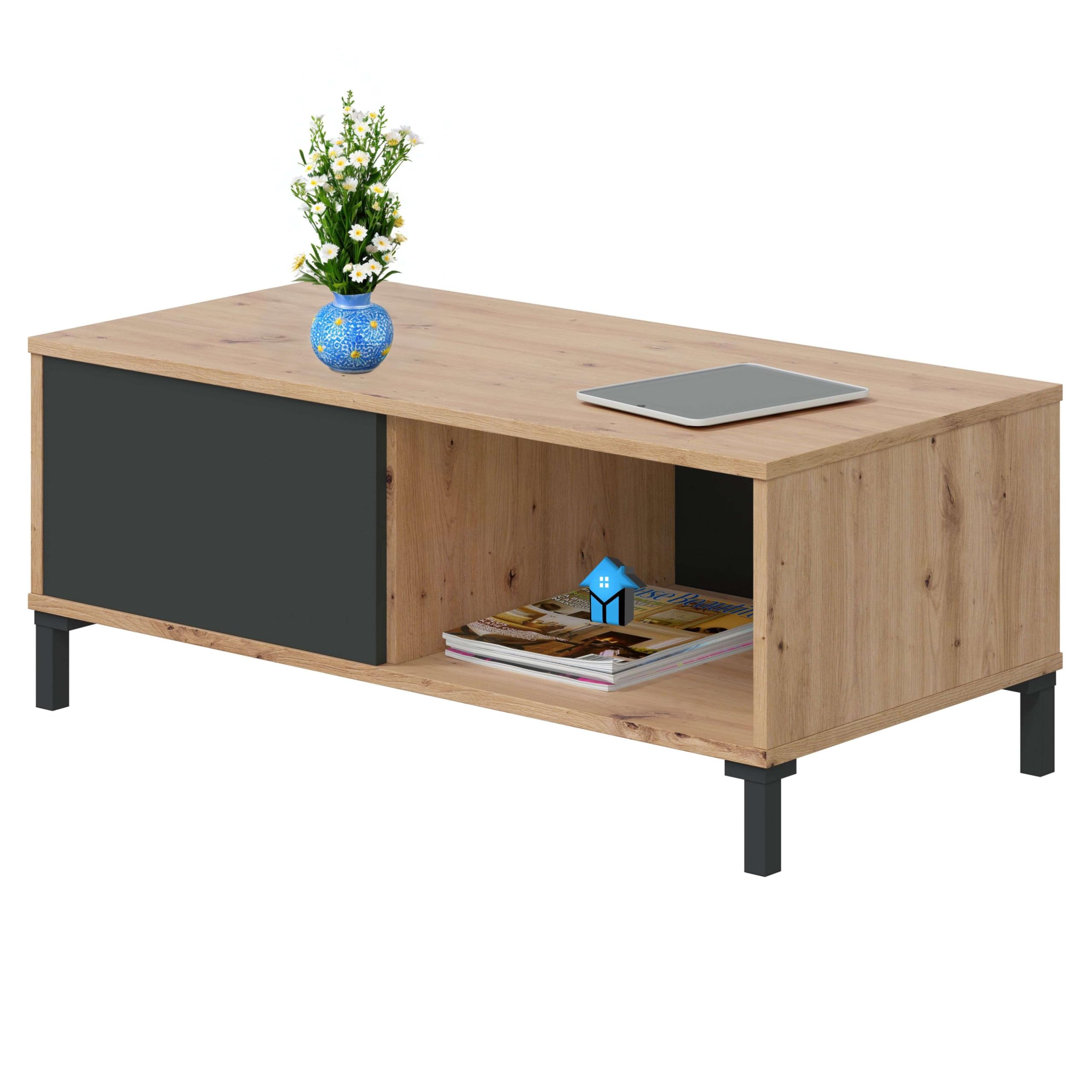 Tavolino Da Salotto Basic Miroytengo 100x50 Cm In Rovere Naturale, Alzabile