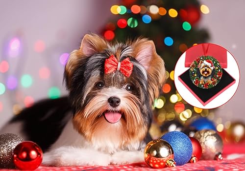 Miniatura 6 de SICOHOME Yorkshire Terrier - Adorno de Navidad Yorkshire Terrier, regalos para mujeres y amantes de los perros, adornos redondos para árbol de