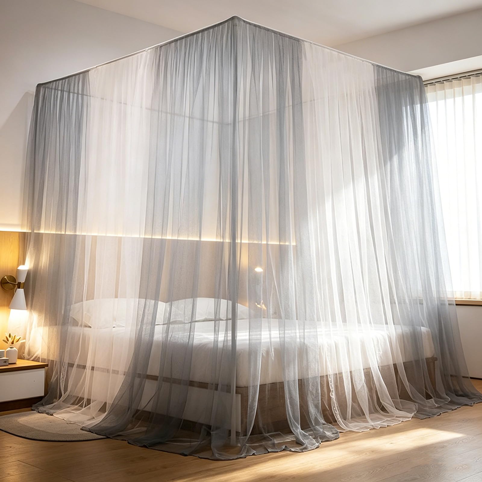 Baldaquin de Lit à Princess à 4 Montants Moustiquaire Douillette à Double Épaisseur pour Décoration de Chambre à Coucher(59" W x 78" L, Blue)