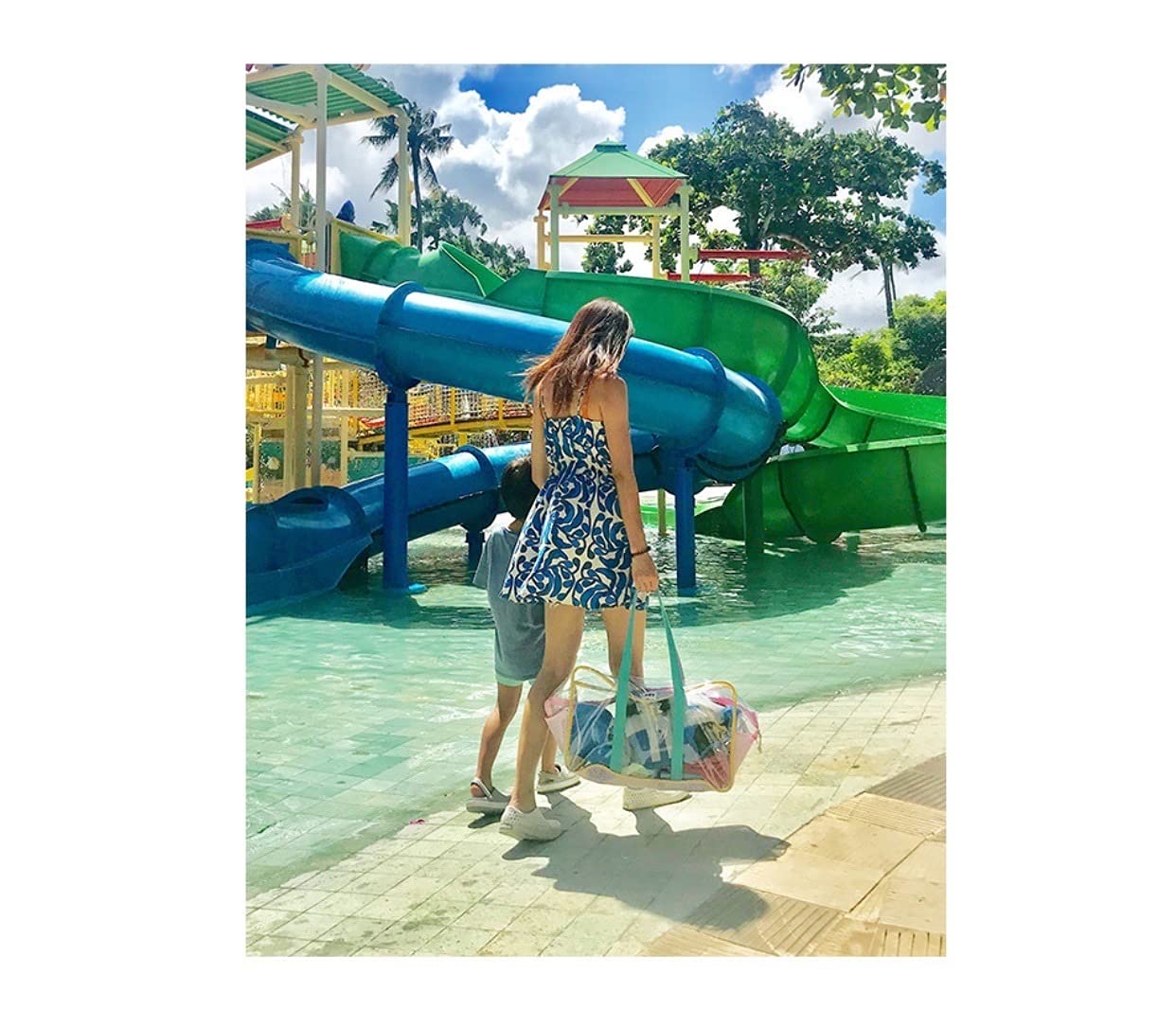 Sac de Plage Été Transparent Sacs fourre-Tout à Grande capacité imperméable à Grande capacité Panier Plage 661 (Color : White, Size : Large(Max Length) 50cm)