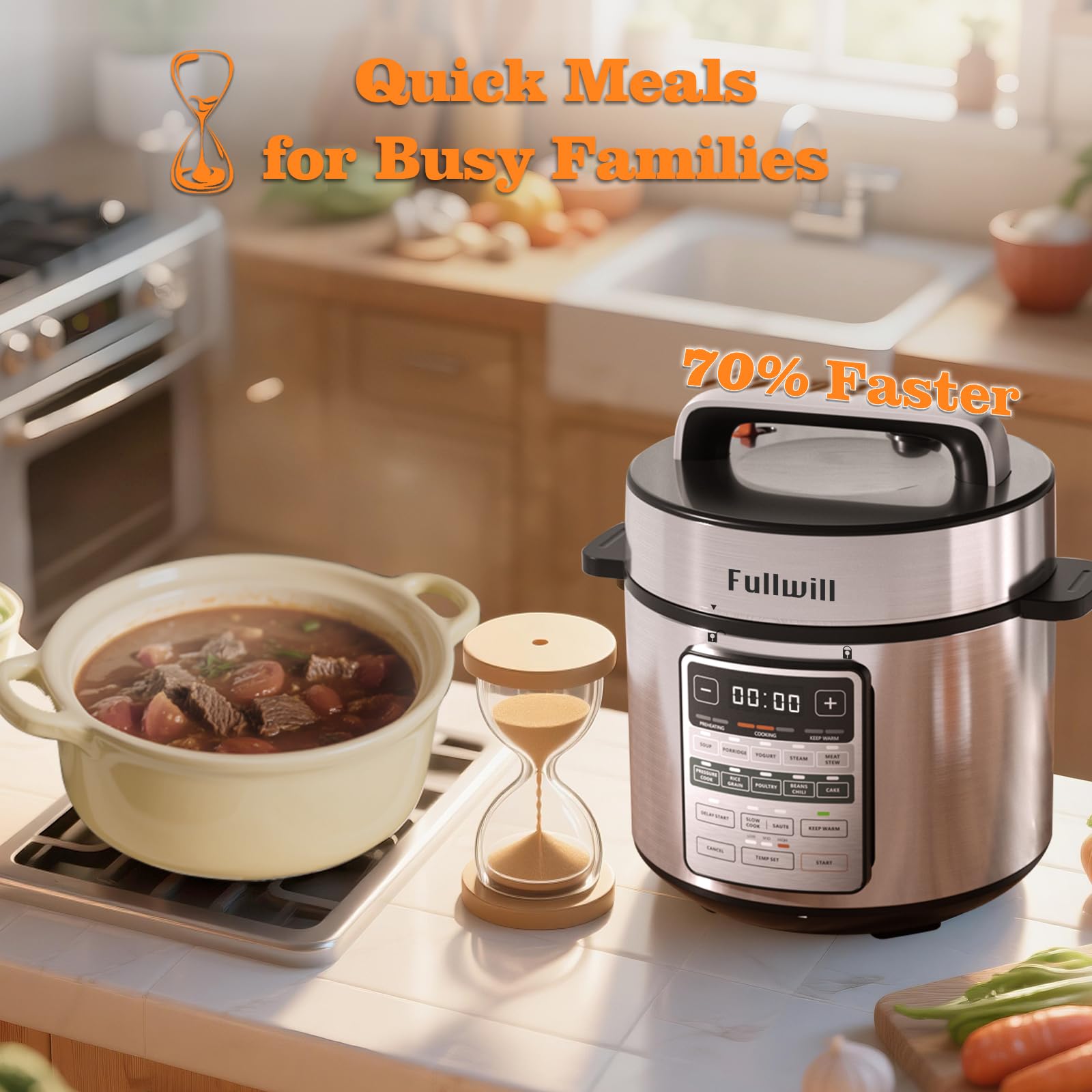 Olla eléctrica a presión de 6 cuartos de galón, olla multifunción 12 en 1 con ollas de acero inoxidable 304 y cerámica, olla a presión, sopa, gachas, yogur, estofado de carne, arroz, aves, 7