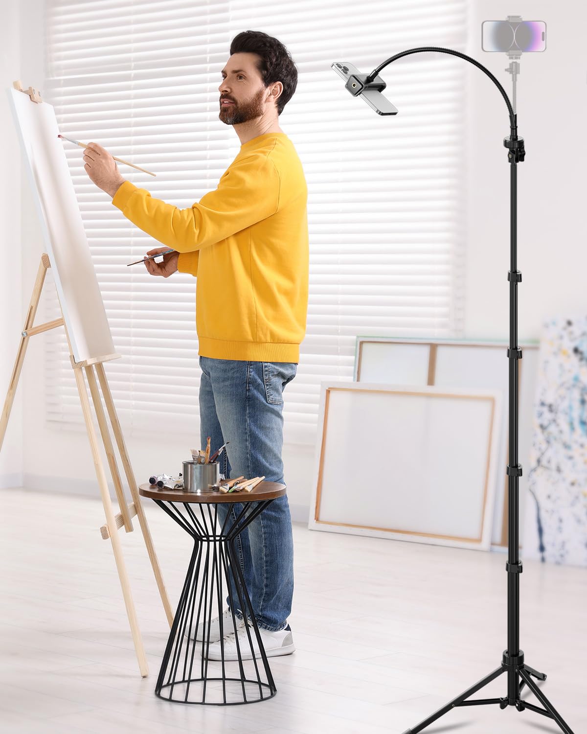 Aureday Supporto per cellulare da 88" per selfie con tubo flessibile da 14,95", telecomando Bluetooth e supporto per telefono cellulare, supporto per iPhone, telefoni Android e fotocamere